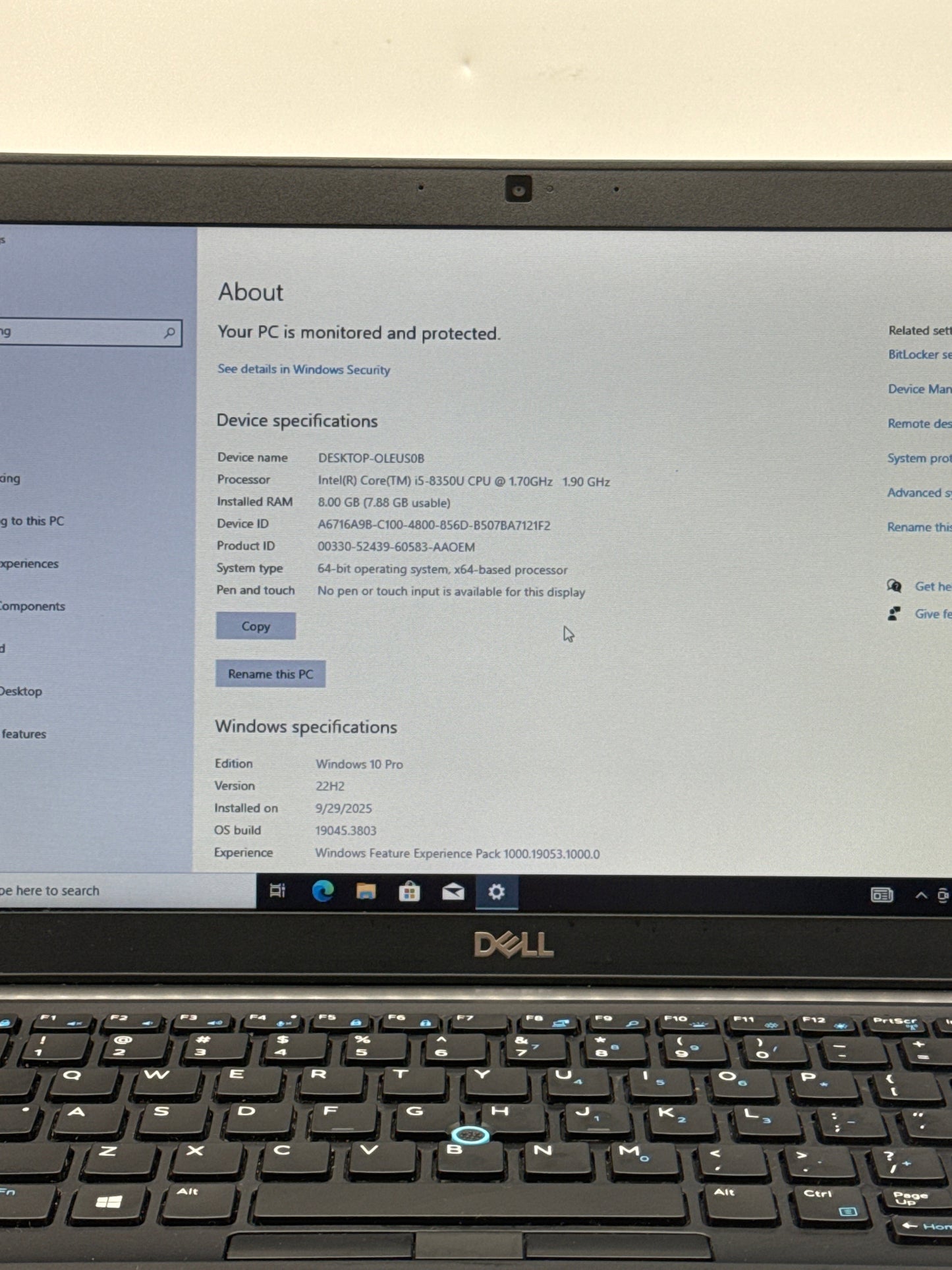 Dell Latitude 7490 14" HD Core i5-8350U 1.7GHz 256GB SSD 8GB RAM - Bad Battery