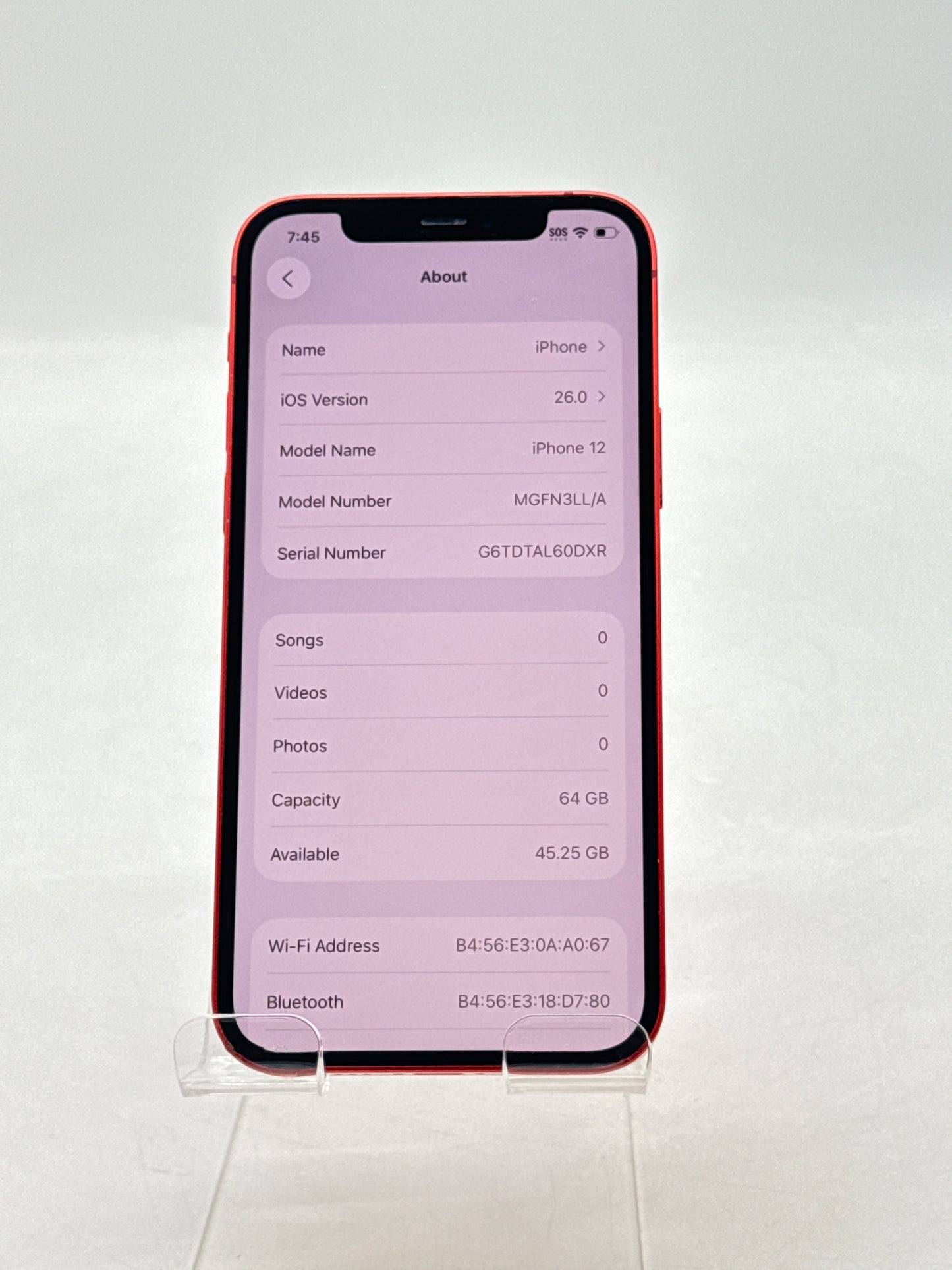 Unlocked Apple iPhone 12 A2172 64GB Red 81% Battery Health - Bad Ear Speaker