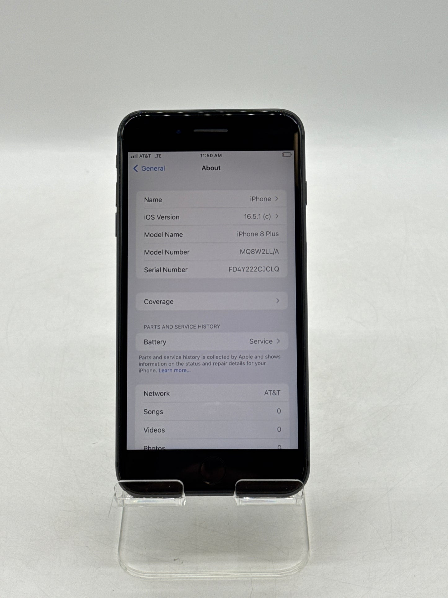 AT&T Apple iPhone 8 Plus A1897 256GB Space Gray - Service Battery