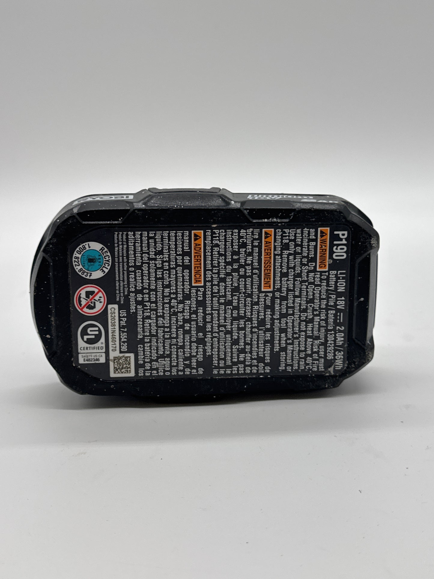 RYOBI P190 2.0 AMP HOUR COMPACT 18V LITHIUM ION BATTERY