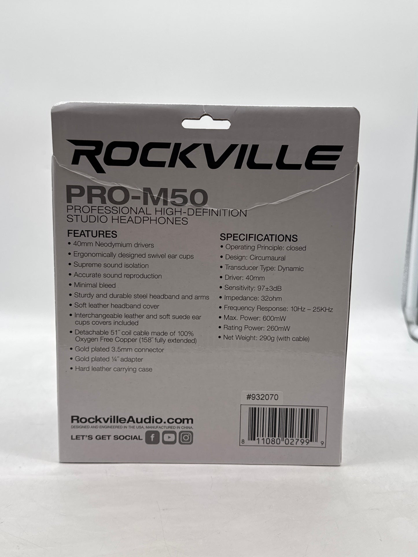 Rockville PRO-M50 Studio Headphones w/ Detachable Coil Cable, Case