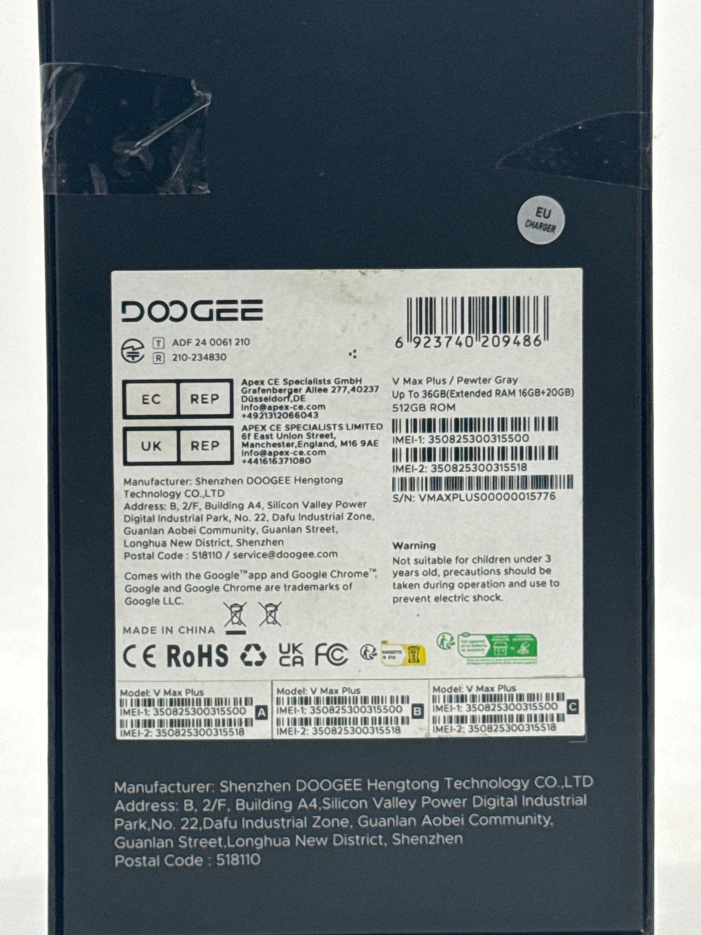 Doogee V Max Plus 5G 6.58" 512GB 16GB RAM Rugged Smartphone 22000mAh Battery