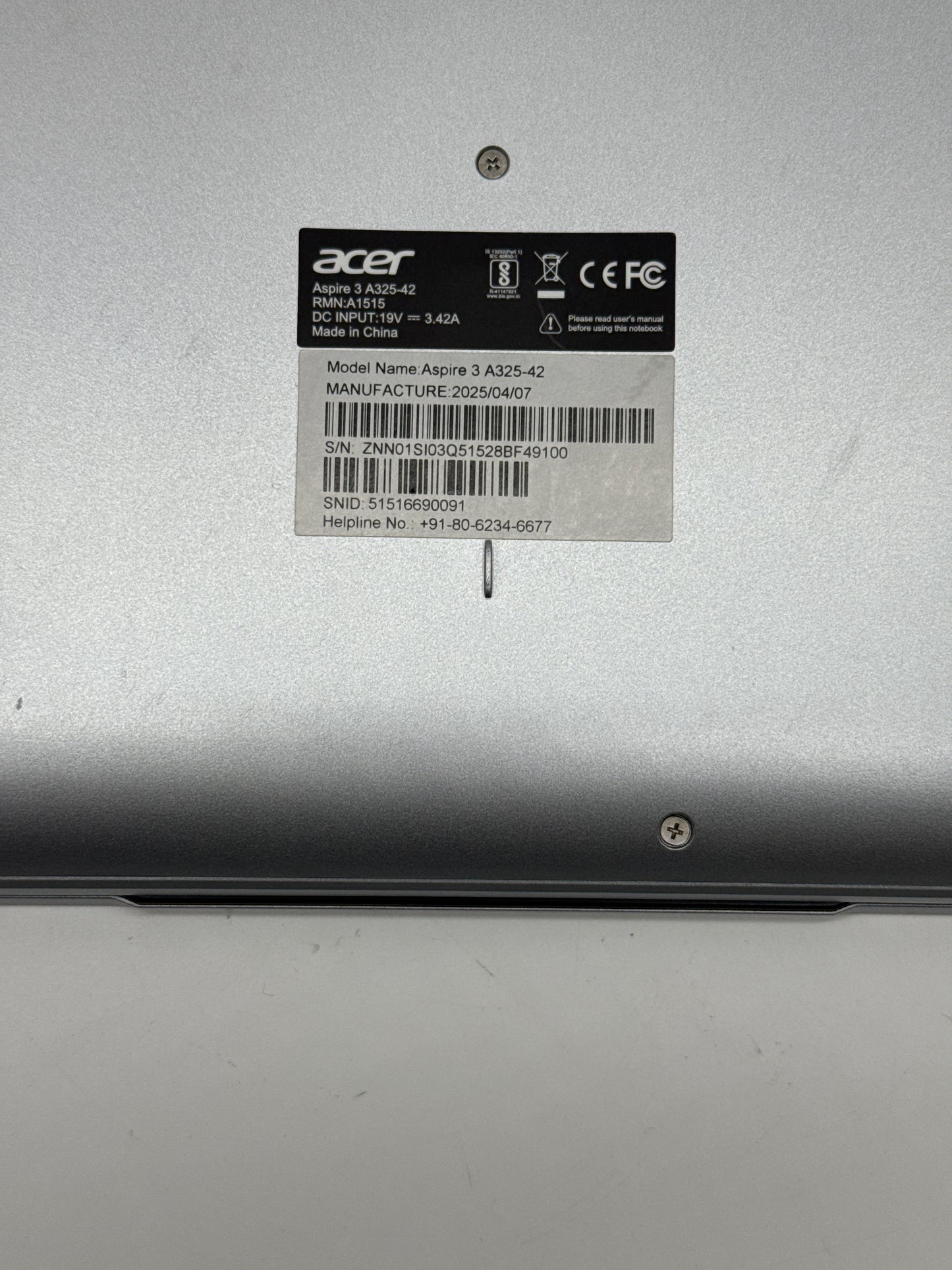 Acer Aspire 3 A325-42 Laptop 16 inch AMD Ryzen 3 128GB Storage - Untested