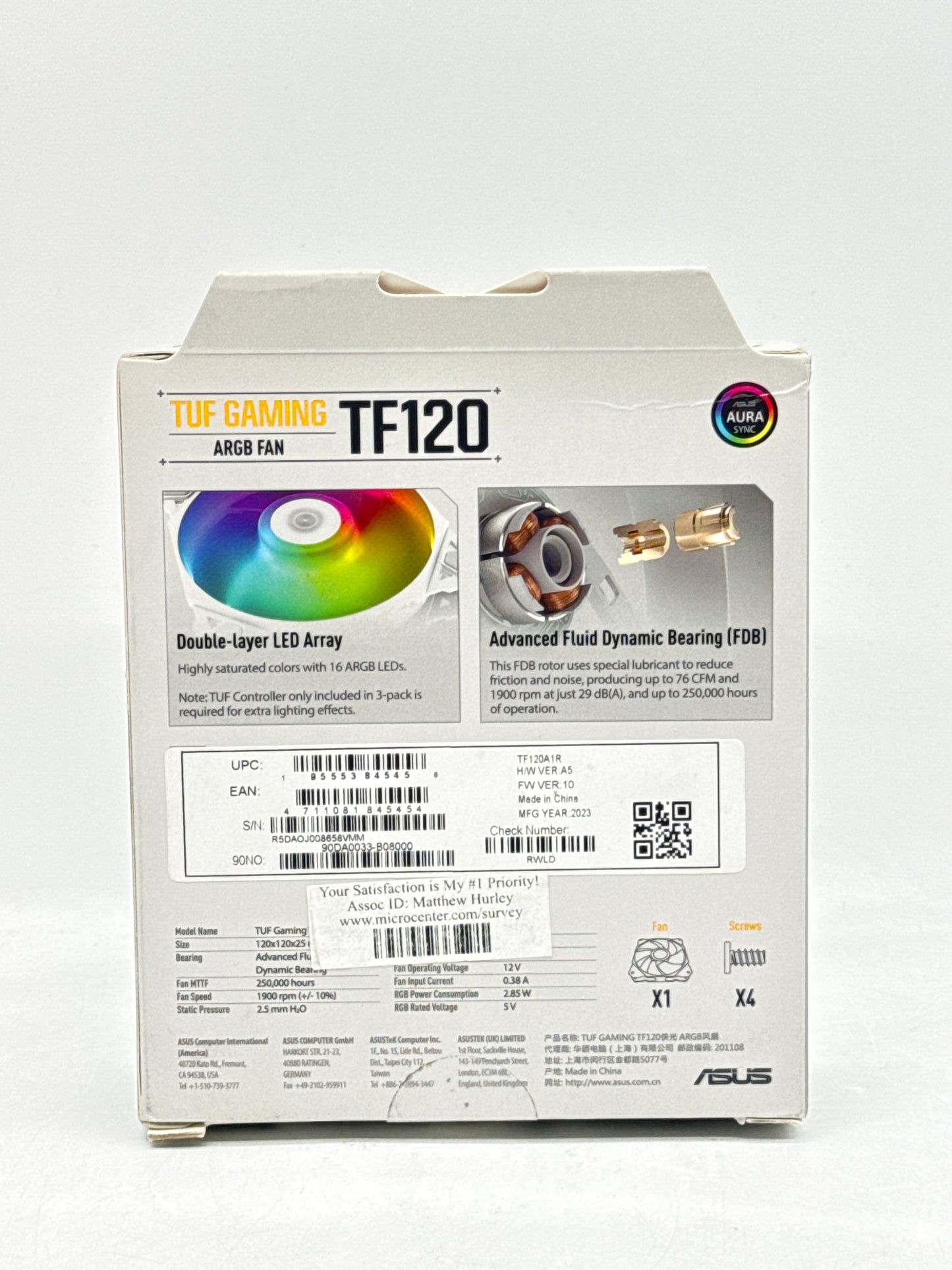 Asus TUF GAMING ARGB FAN TF120 New