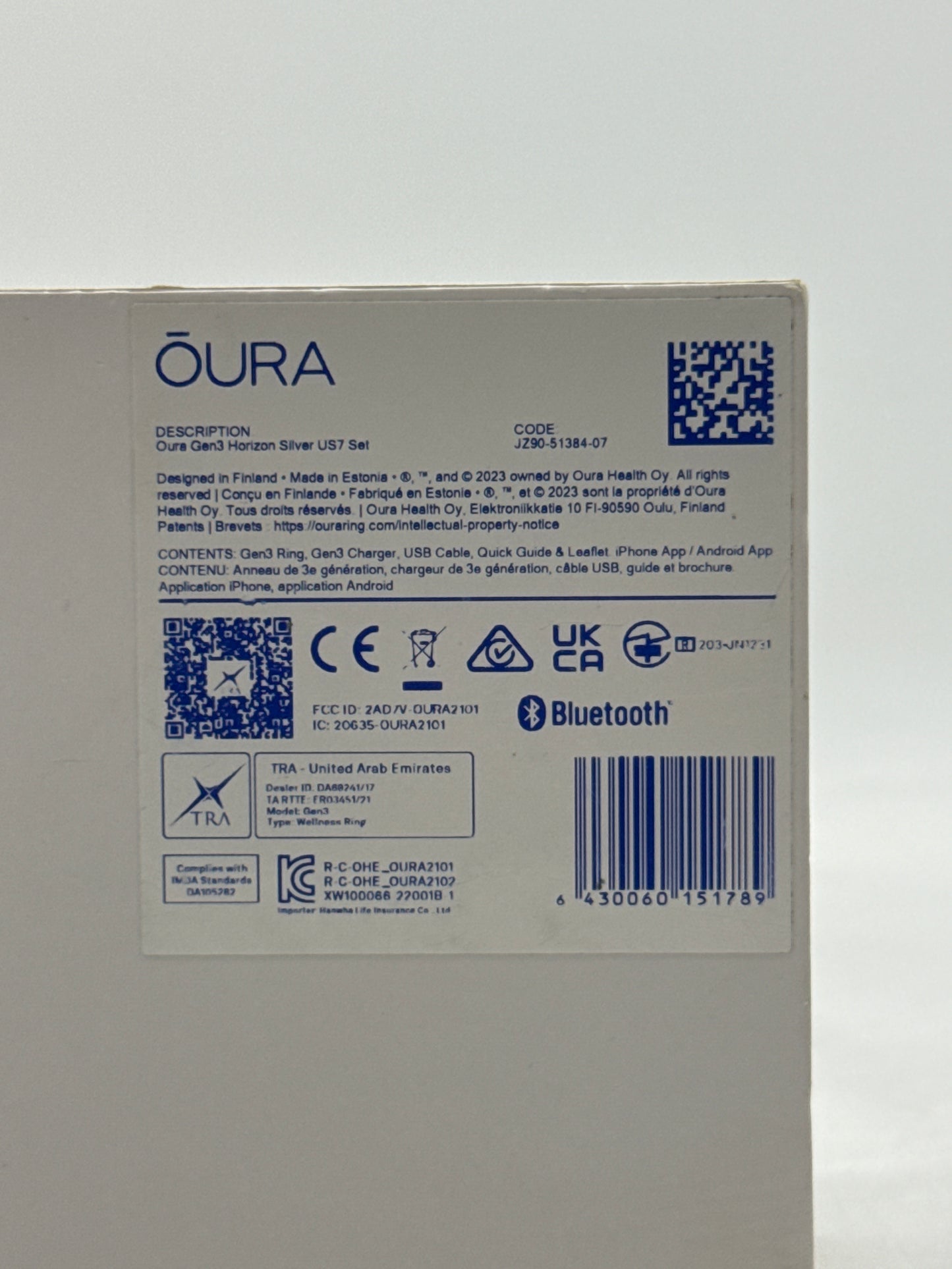 Open Box OURA Ring Gen3 Horizon Silver US7 Set