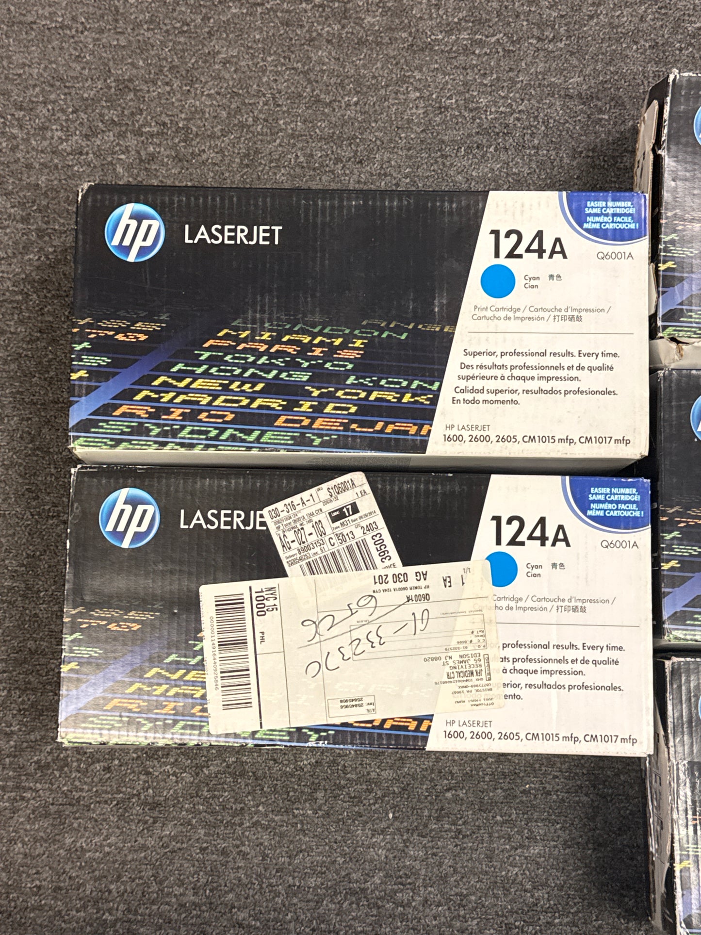 Lot of 5 New HP 124A LaserJet Toner Cartridge 2 Blue, 2 Black and 1 Pink
