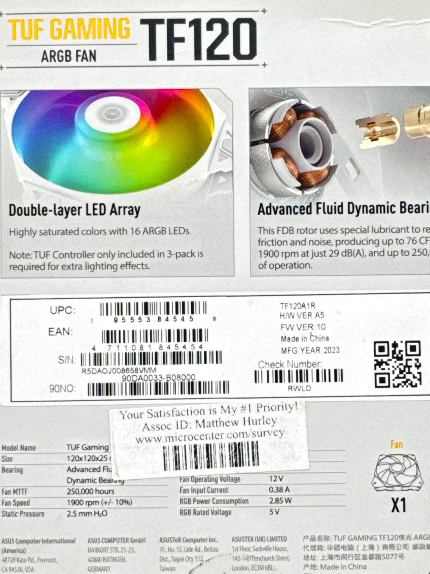 Asus TUF GAMING ARGB FAN TF120 New
