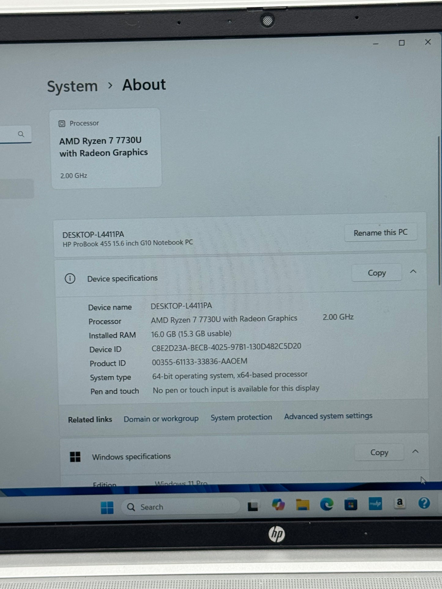HP ProBook 455 G10 15.6 FHD 2.0 GHz Ryzen 7 7730U 512GB SSD 16GB RAM Silver