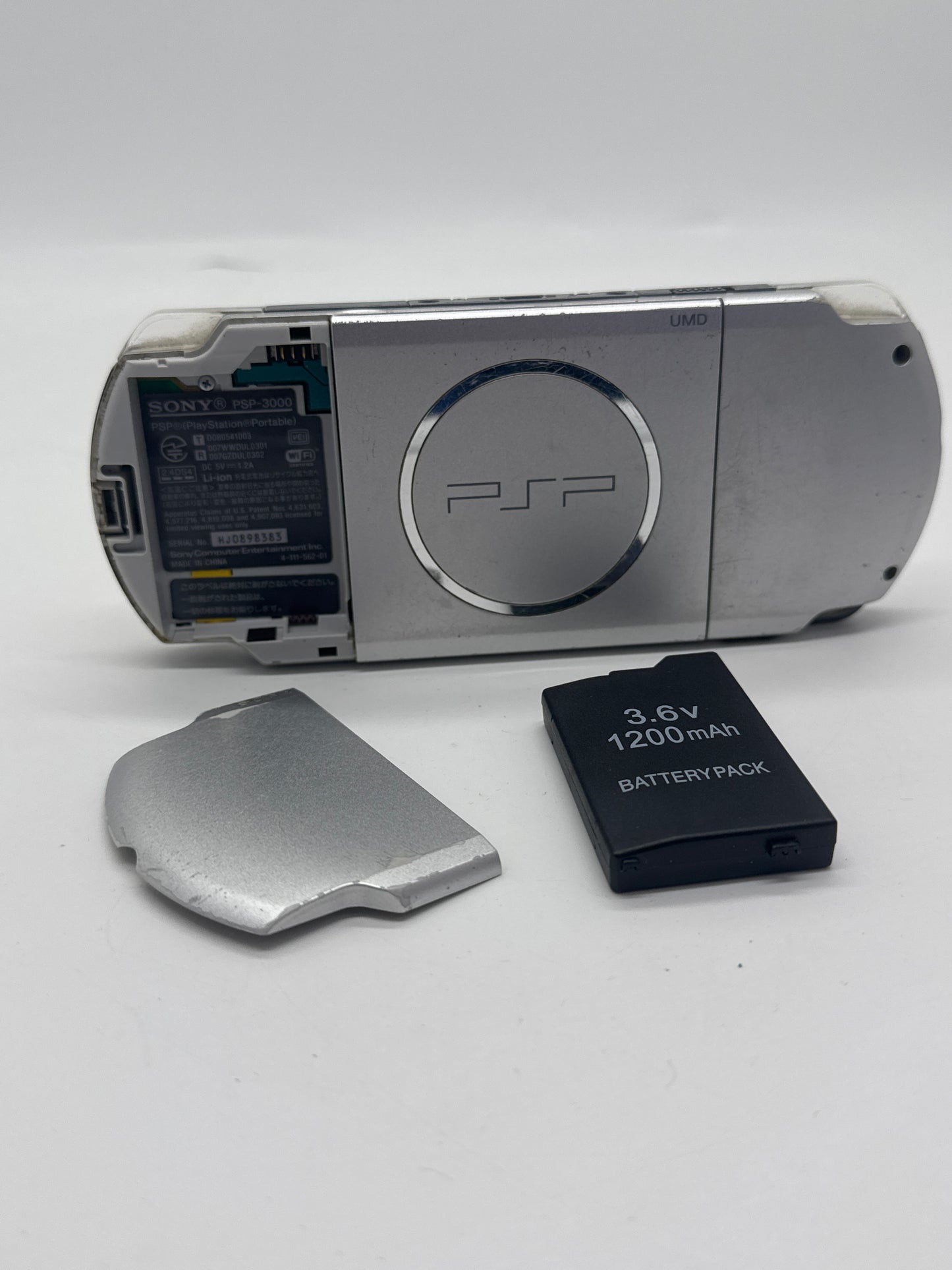 Sony PSP-3000 Silver Console #447 w/ 1200mAh Battery Yellowed Display AS IS