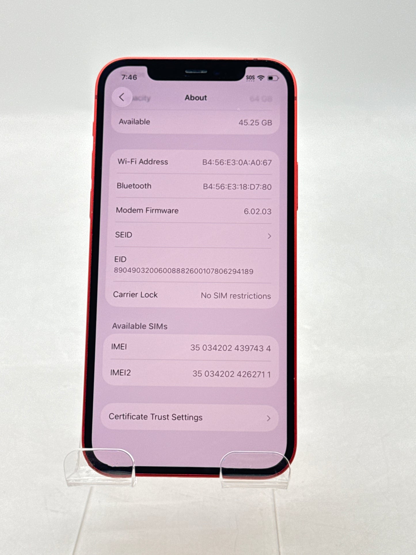 Unlocked Apple iPhone 12 A2172 64GB Red 81% Battery Health - Bad Ear Speaker