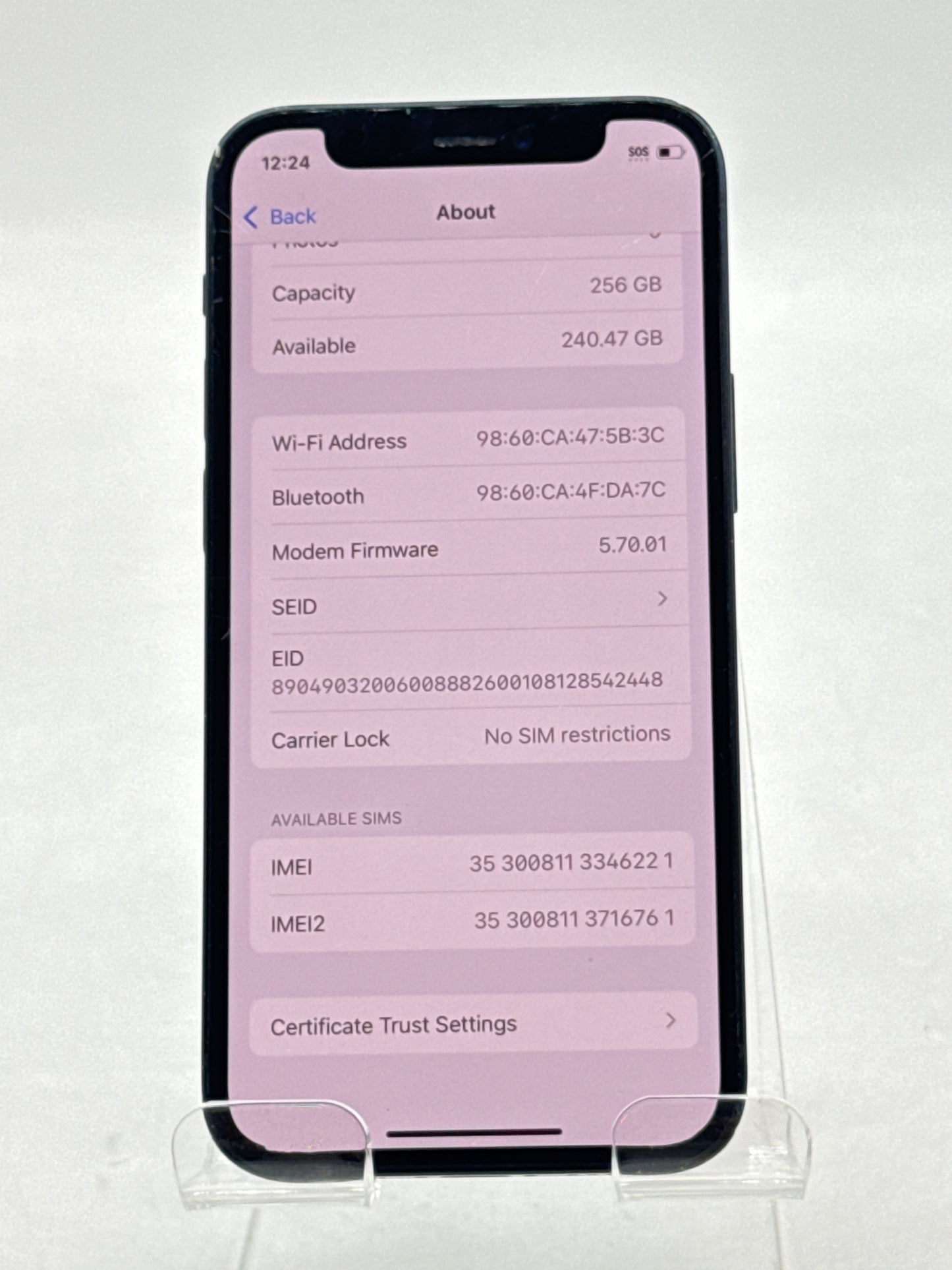 Unlocked Apple iPhone 12 mini A2176 256GB Black - 80% Battery Health