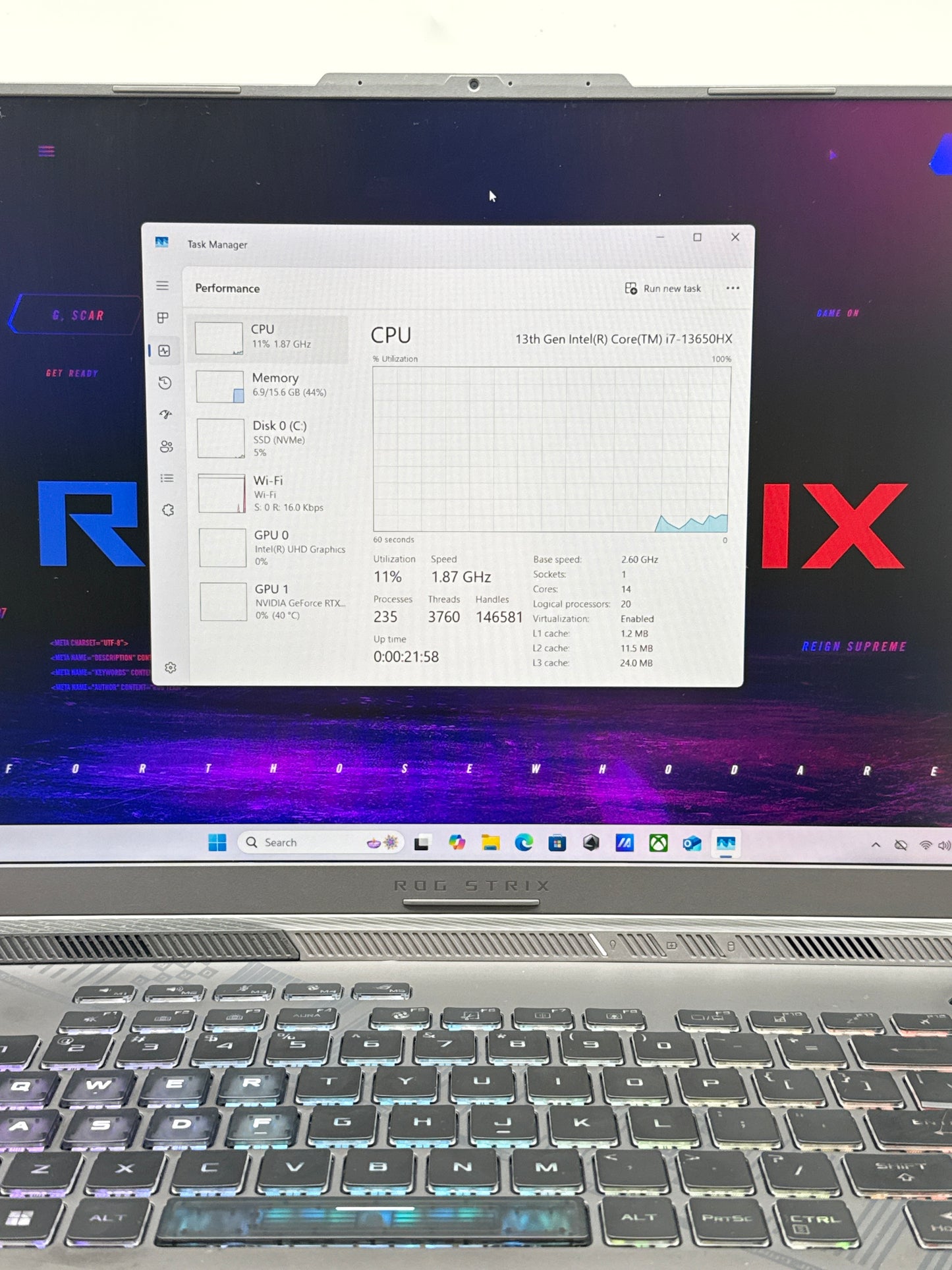 ASUS ROG Strix G16 G614JV-AS74 16" i7-13650HX 16GB DDR5 1TB SSD RTX 4060 Win 11