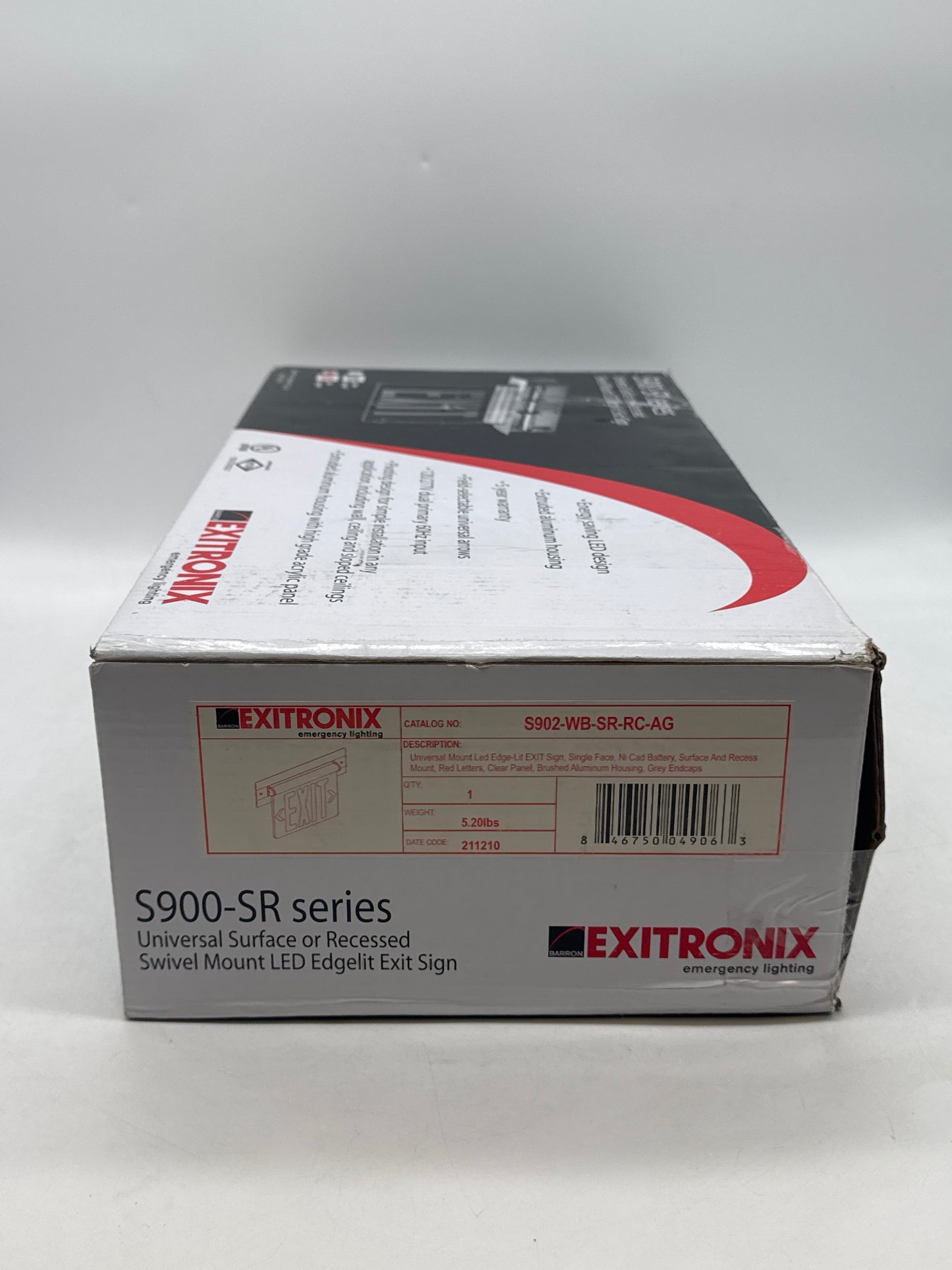 New Exitronix S902-WB-SR-RC-AG LED Exit Sign Universal Edge-Lit Red Letters