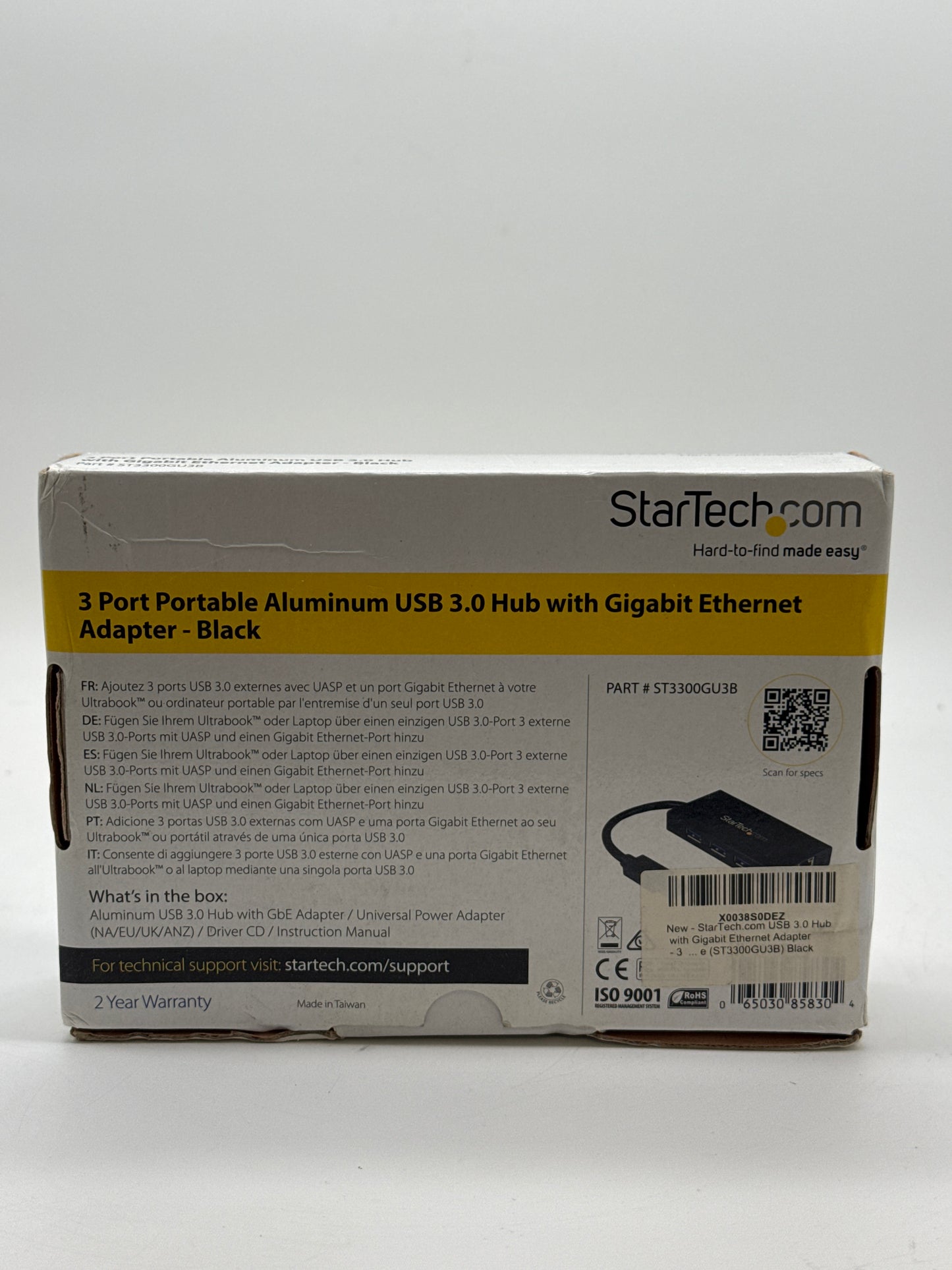 Startech 3 port portable aluminum USB 3.0 hub with gigabit ethernet adapter black