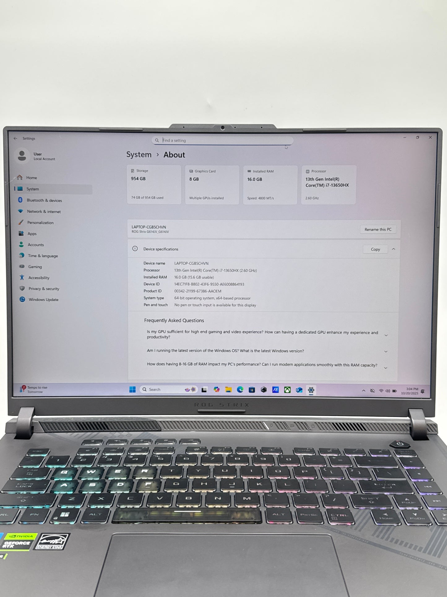 ASUS ROG Strix G16 G614JV-AS74 16" i7-13650HX 16GB DDR5 1TB SSD RTX 4060 Win 11