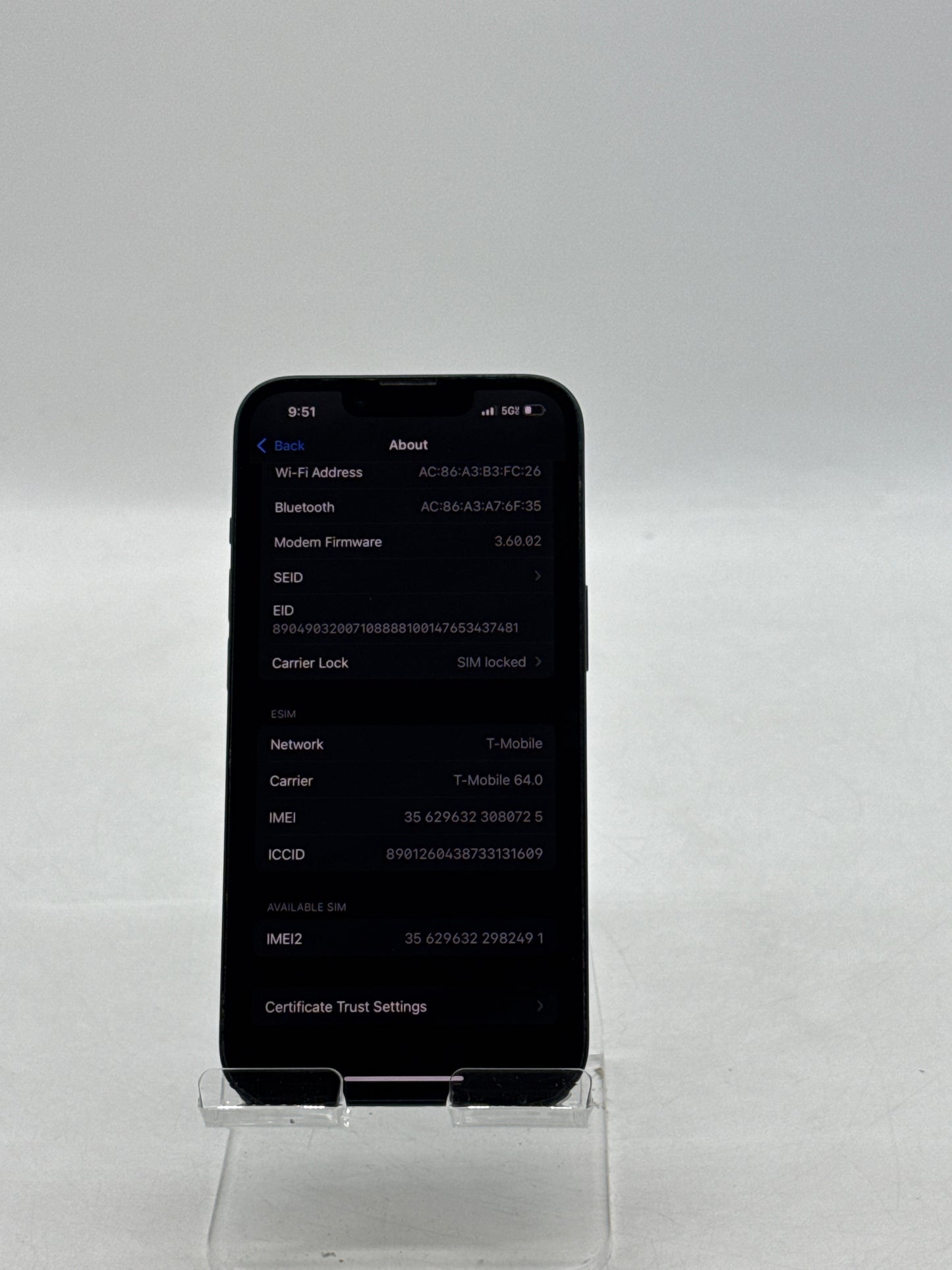 T-Mobile Apple iPhone 14 MPUA3LL/A A2649 128GB Midnight 86% Battery Health