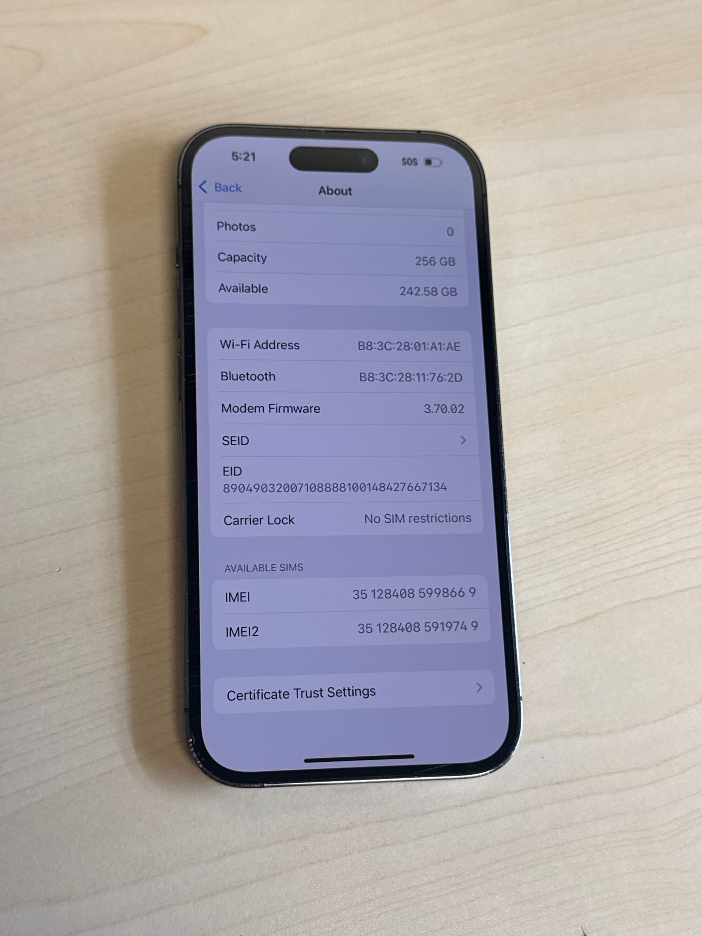 Unlocked Apple iPhone 14 Pro A2650 256GB Deep Purple 80% Battery Health