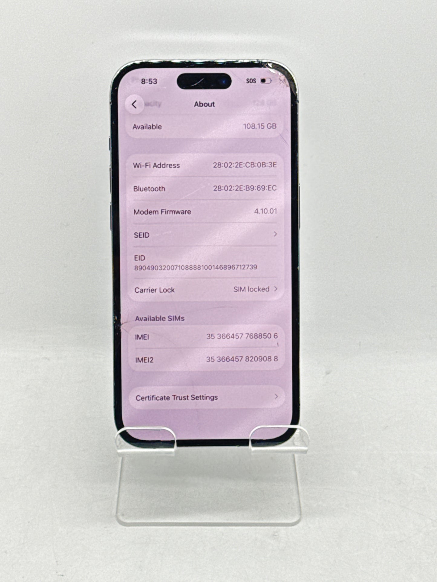 Apple iPhone 14 Pro 6.1" 128GB Purple T-Mobile Broken