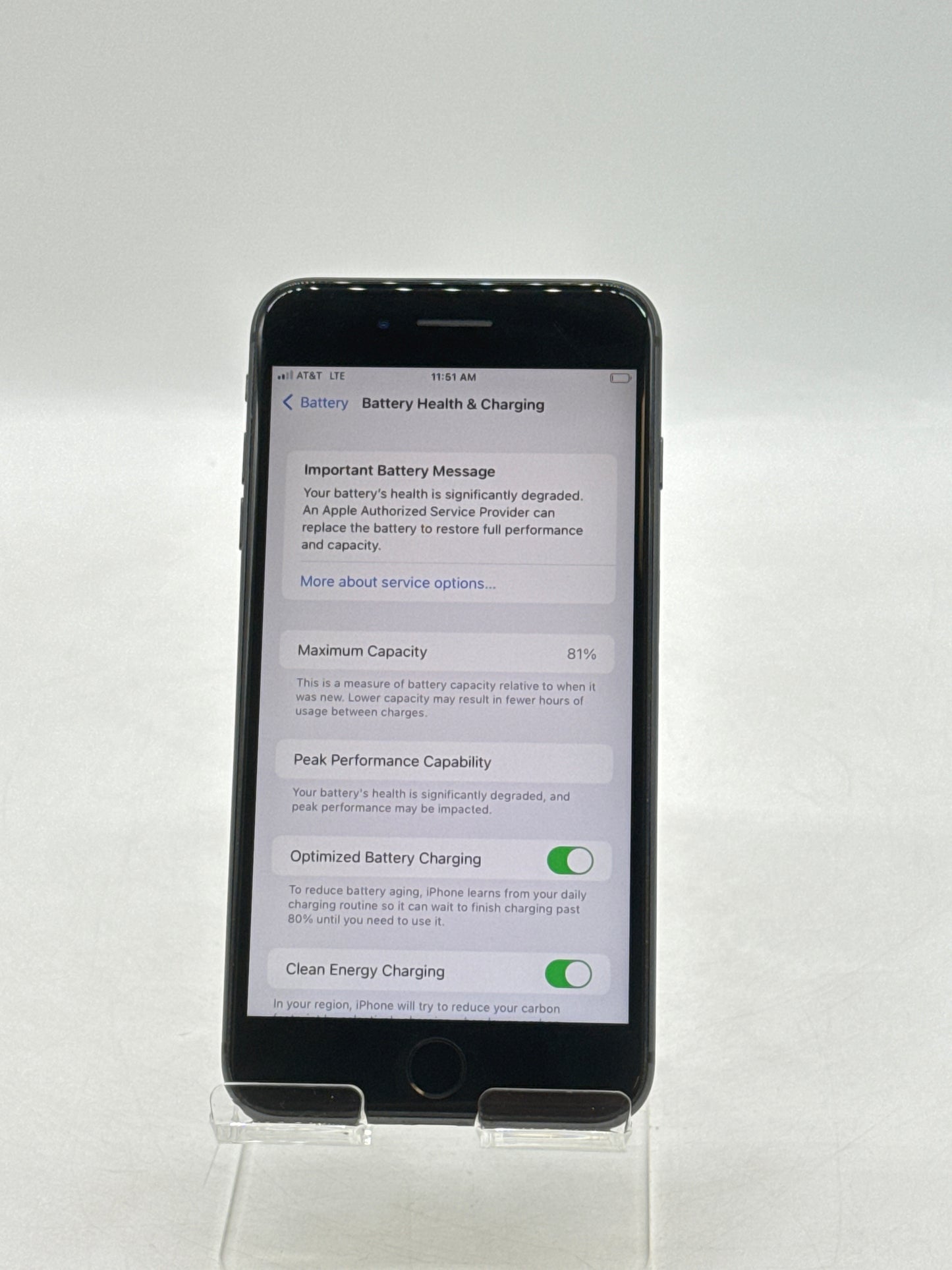 AT&T Apple iPhone 8 Plus A1897 256GB Space Gray - Service Battery