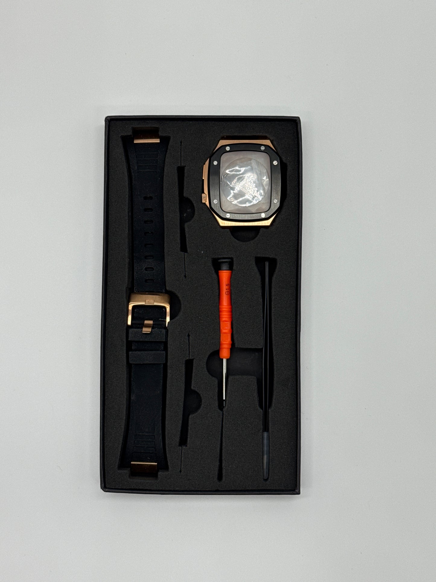 Luxury Stainless Steel Case Rubber Band Mod Kit For Apple Watch 44mm