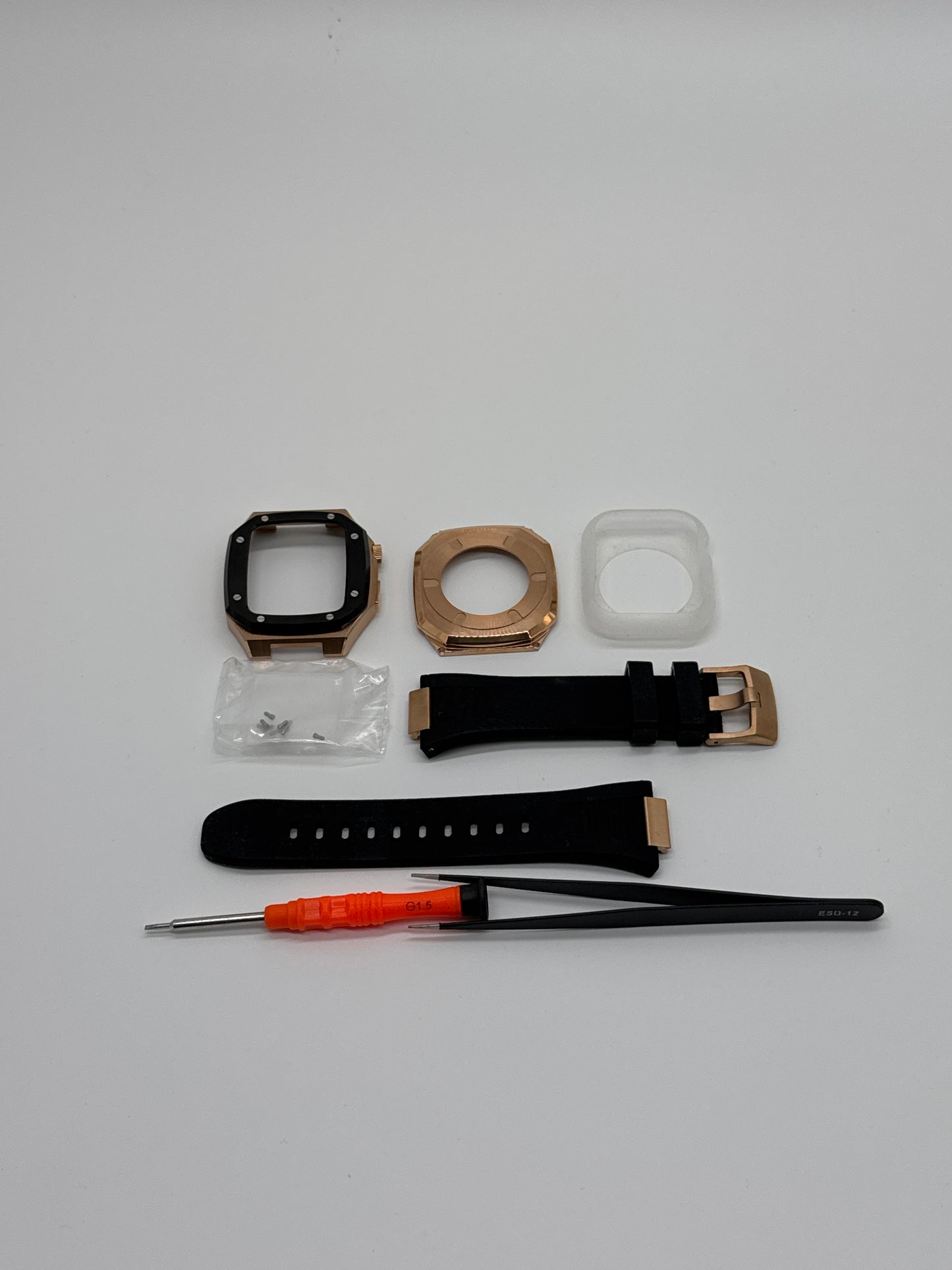 Luxury Stainless Steel Case Rubber Band Mod Kit For Apple Watch 44mm