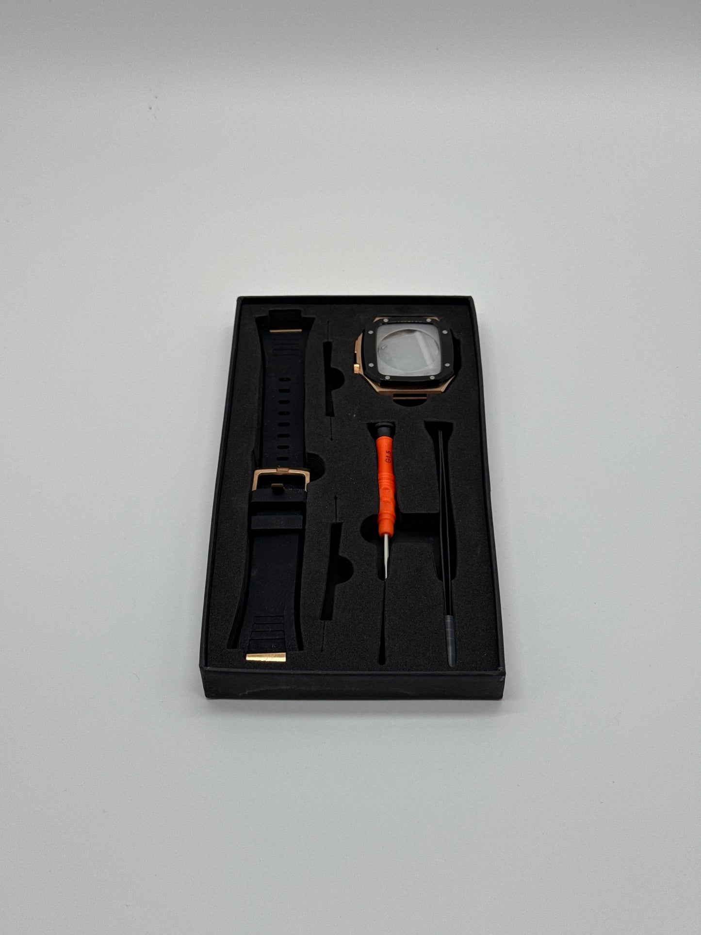 Luxury Stainless Steel Case Rubber Band Mod Kit For Apple Watch 44mm