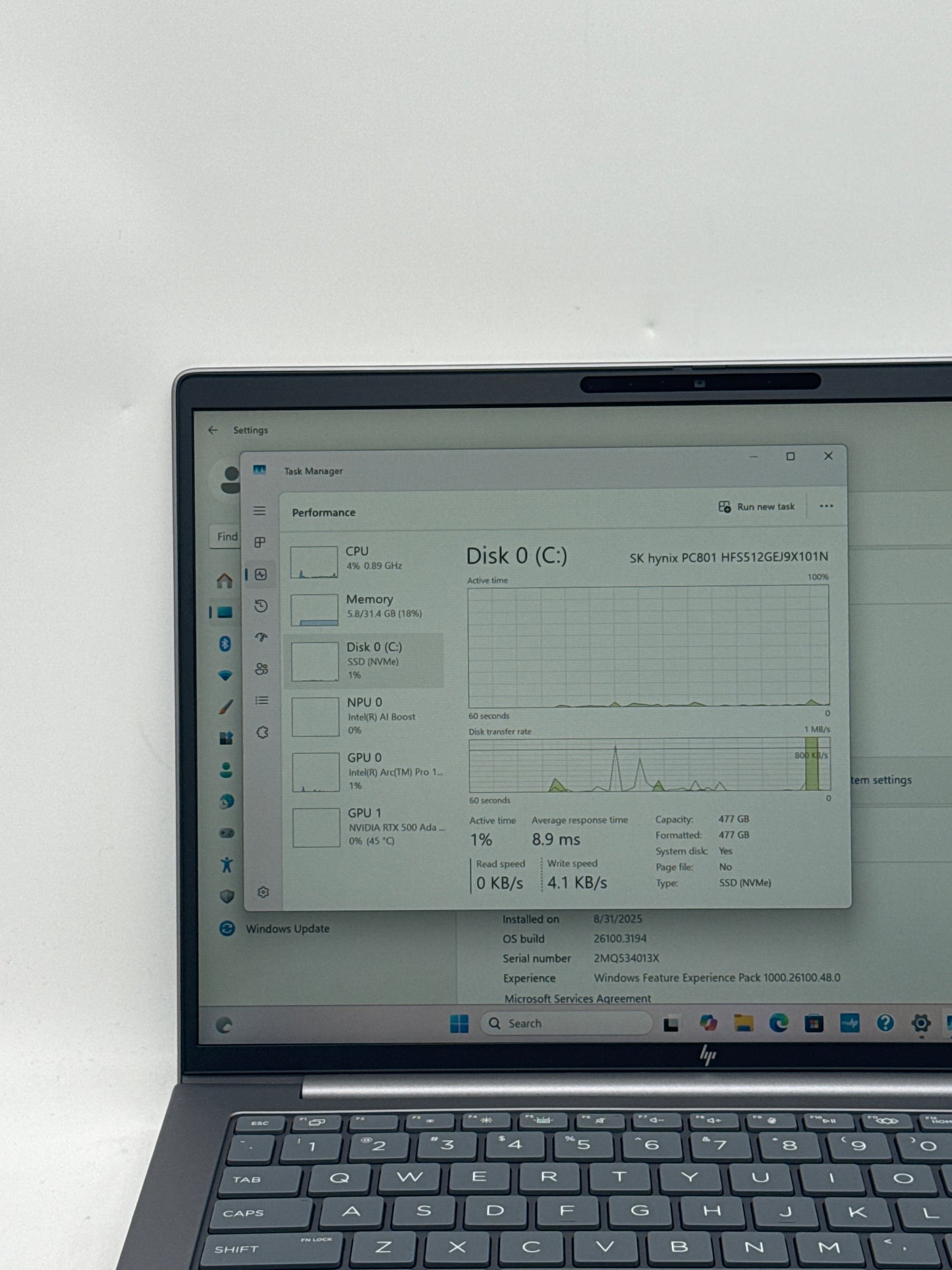HP ZBook 8 14 G1i 14.0" Touch Core Ultra7 265H 512GB SSD 32GB RAM RTX ADA 500 4GB