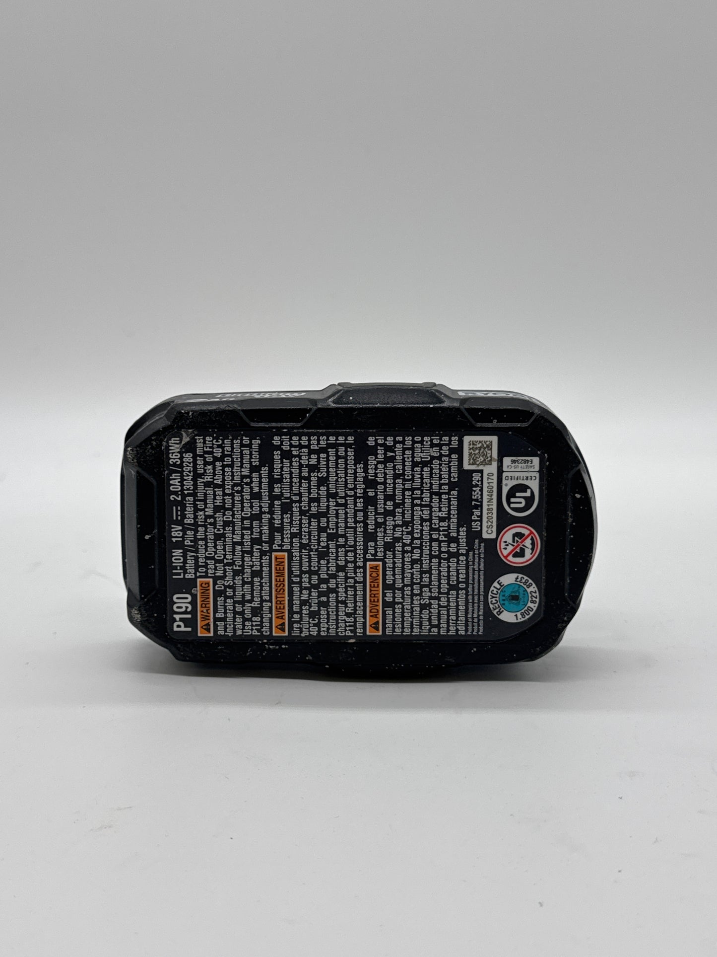 RYOBI P190 2.0 AMP HOUR COMPACT 18V LITHIUM ION BATTERY