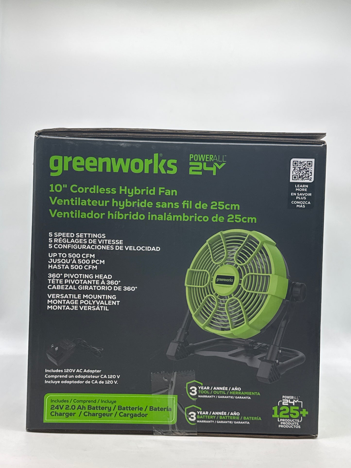 New Greenworks 24V 10 inch Cordless Fan 665-785 CFM with 2Ah USB Battery and Charger