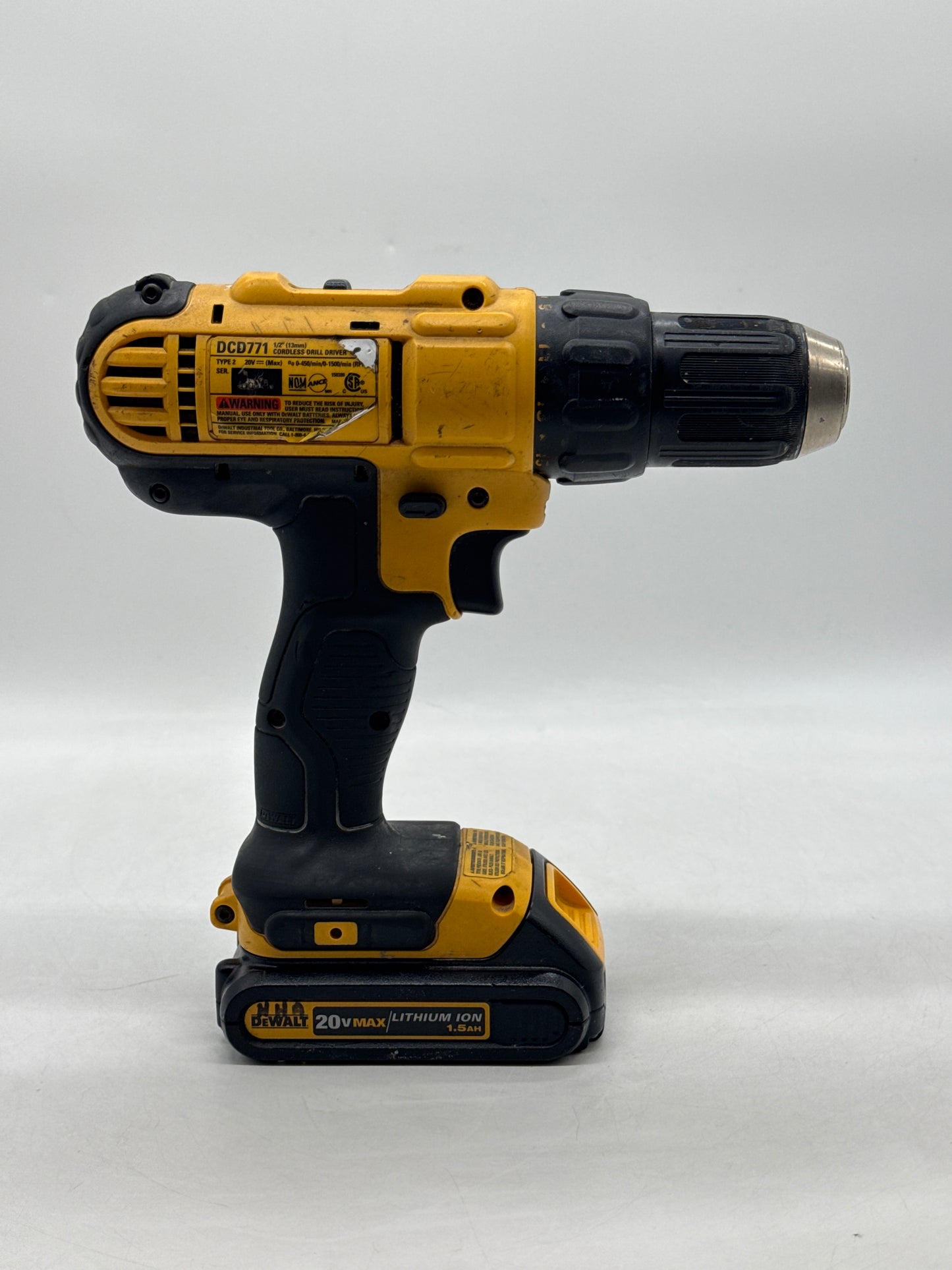 Untested DeWalt DCD771 20V Cordless 1/2" Drill Driver w/Battery