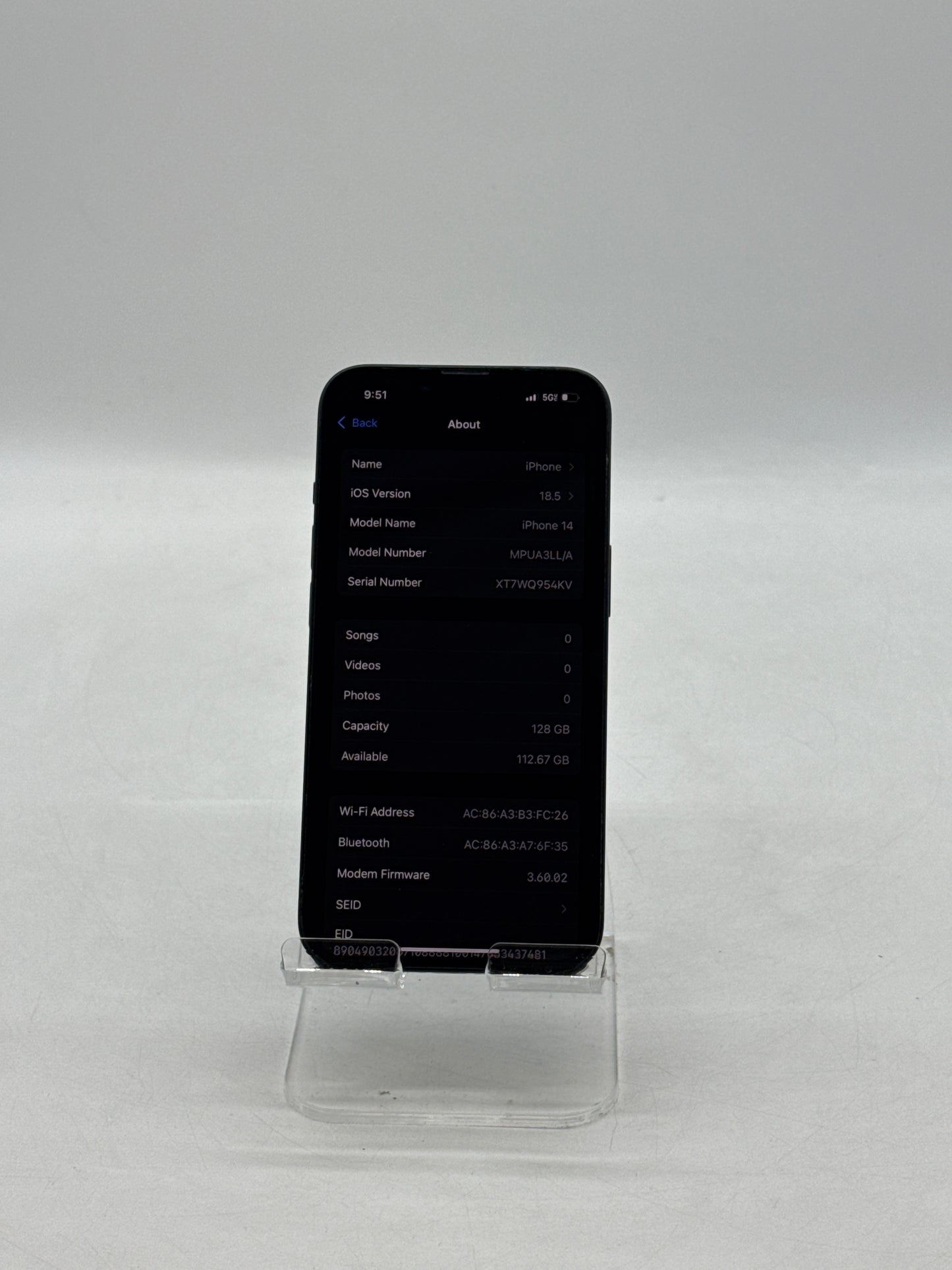 T-Mobile Apple iPhone 14 MPUA3LL/A A2649 128GB Midnight 86% Battery Health