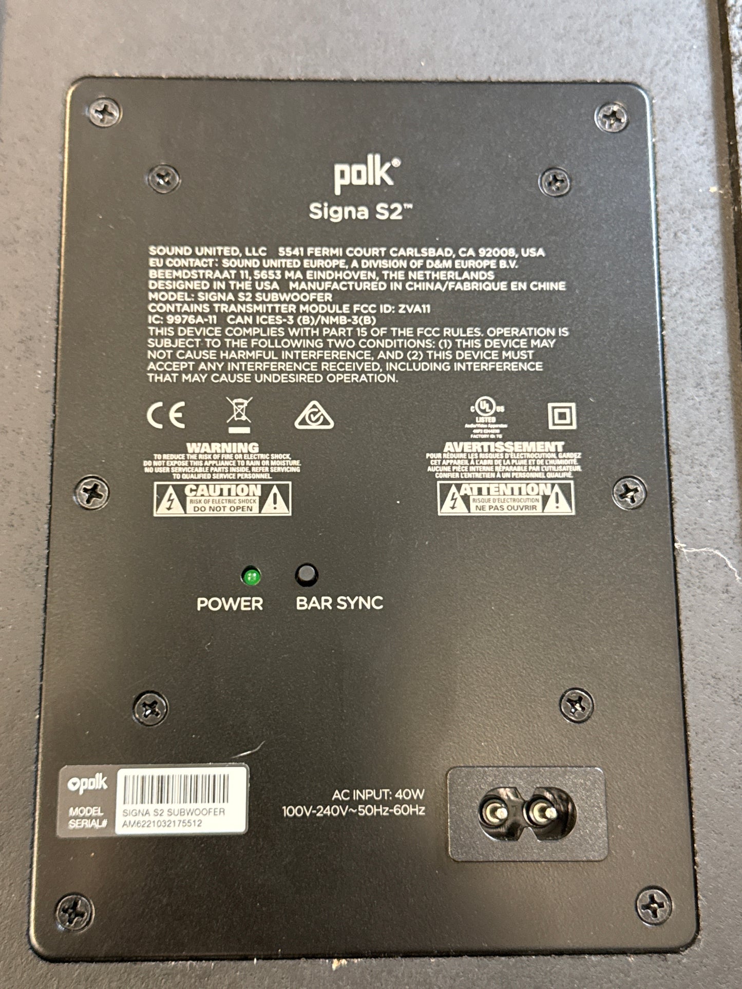Polk Audio Signa S2 Wireless Subwoofer Black