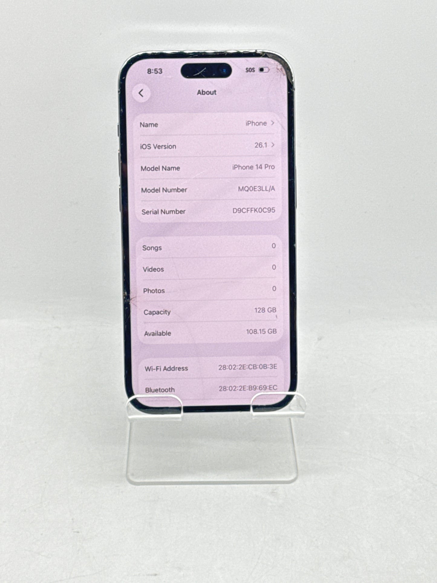 Apple iPhone 14 Pro 6.1" 128GB Purple T-Mobile Broken