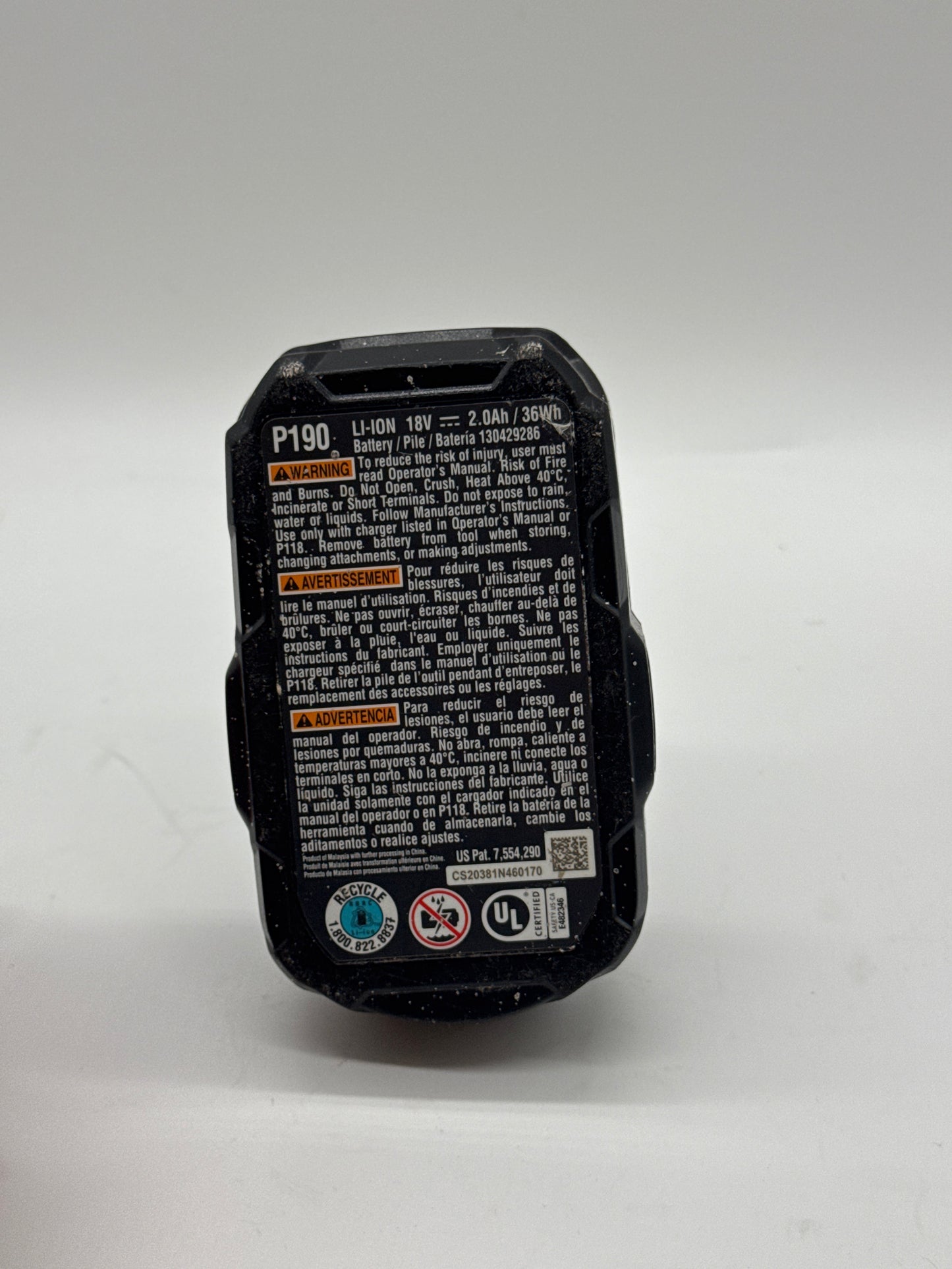 RYOBI P190 2.0 AMP HOUR COMPACT 18V LITHIUM ION BATTERY