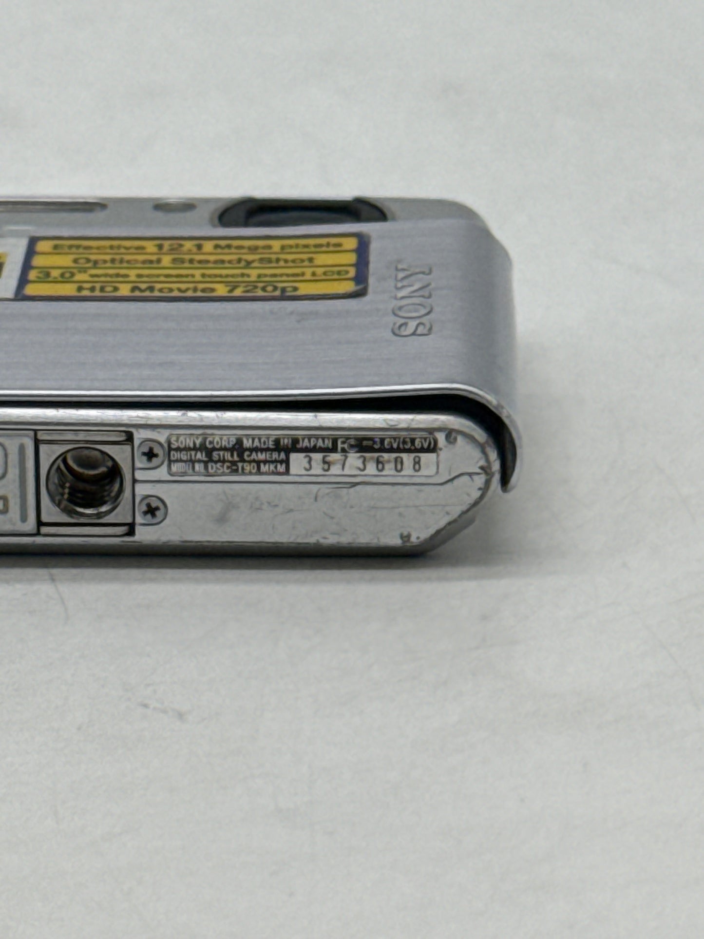 Untested Sony Cyber-shot DSC-T90 12.1MP Digital Camera Only Silver - No Battery