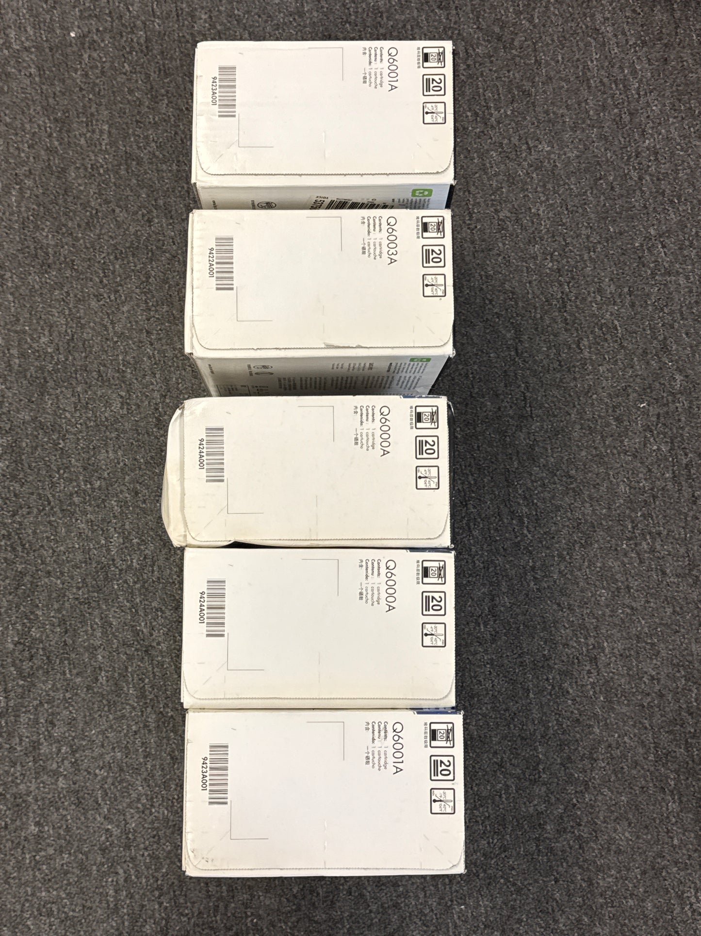 Lot of 5 New HP 124A LaserJet Toner Cartridge 2 Blue, 2 Black and 1 Pink