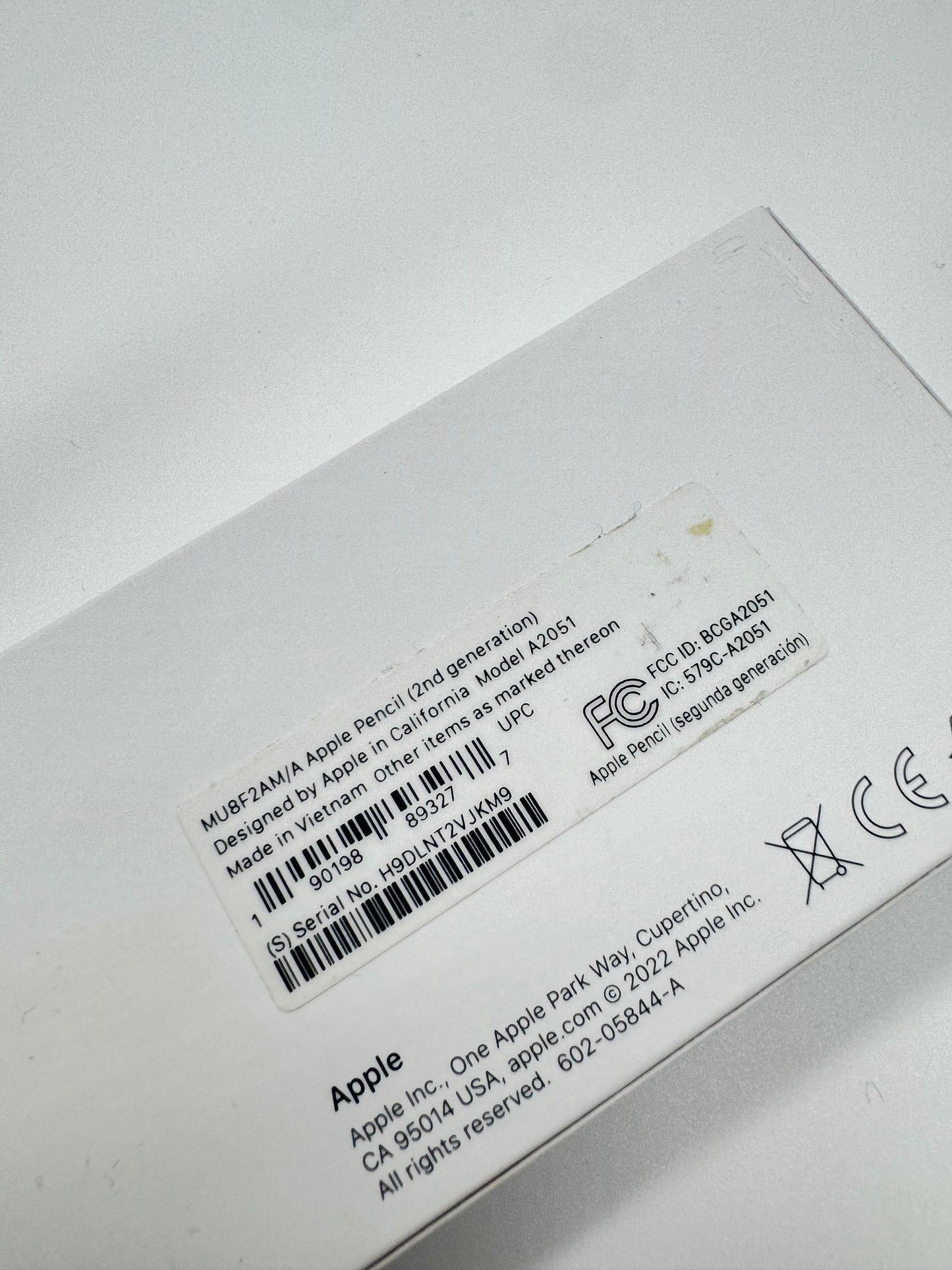 Apple Pencil 2nd Generation MU8F2AM/A A2051 White Used with Box