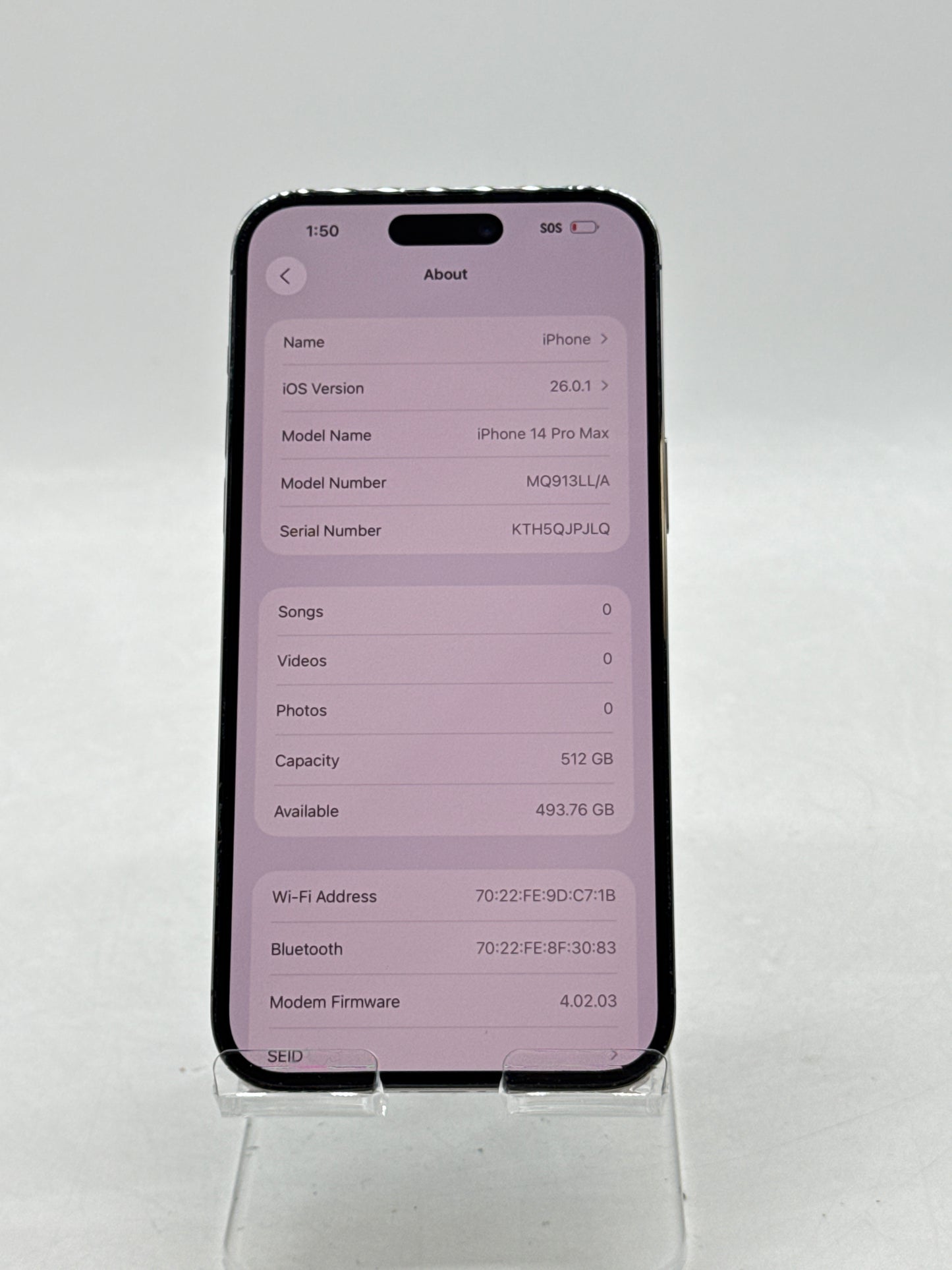 Unlocked Apple iPhone 14 Pro Max A2651 512GB Deep Purple 80% Battery Health