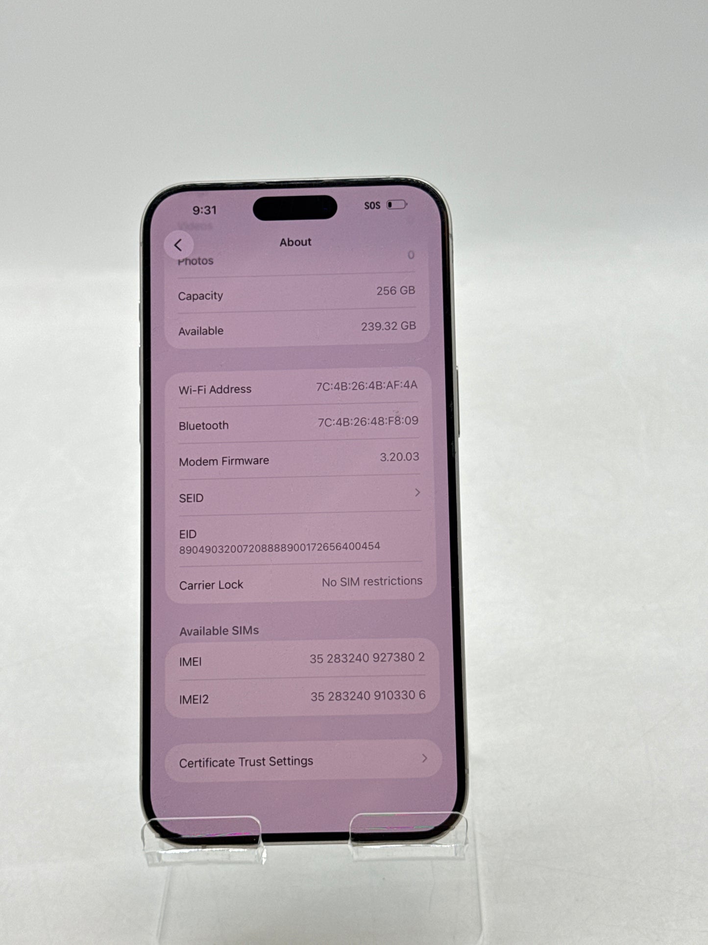 Unlocked Apple iPhone 15 Pro Max A2849 256GB White Titanium 81% Battery Health