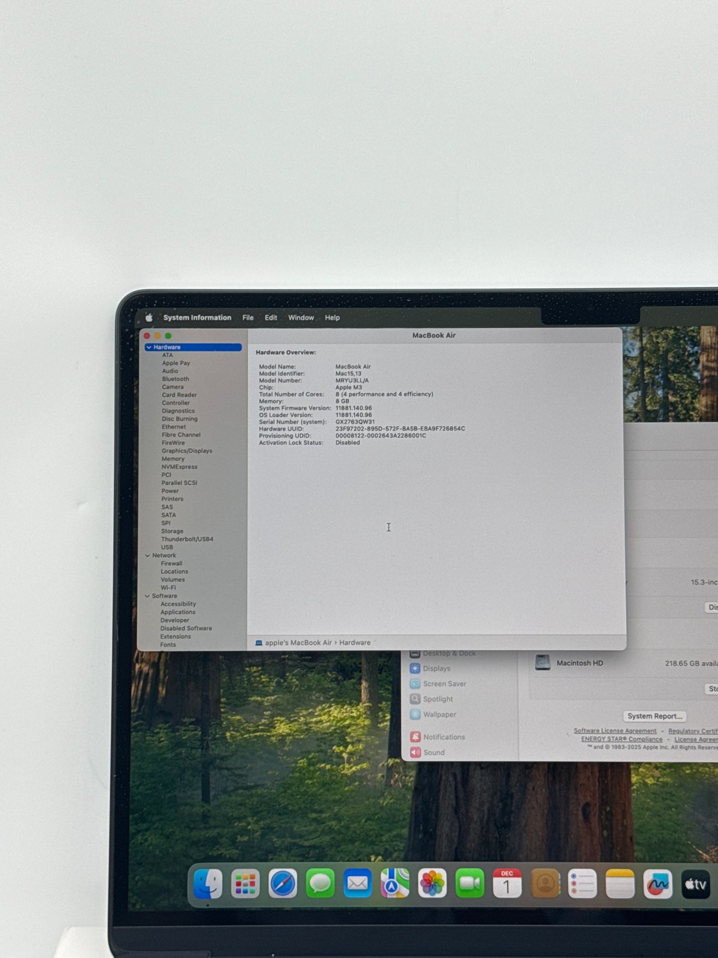 2024 Apple MacBook Air 15.3" A3114 M3 8C-CPU 10C-GPU 8GB RAM 256 SSD Midnight