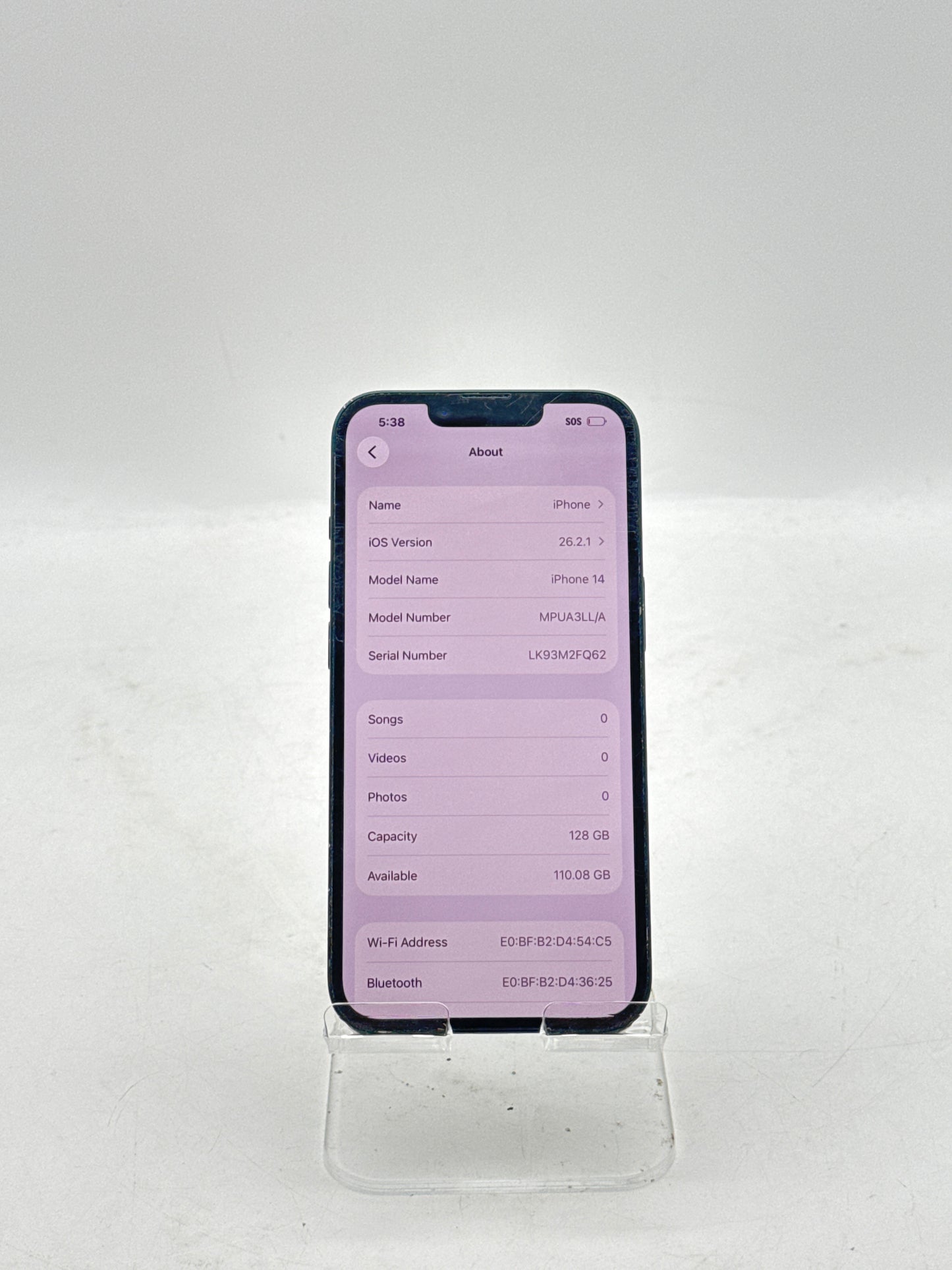 T-Mobile Apple iPhone 14 A2649 128GB Midnight - Service Battery 93%