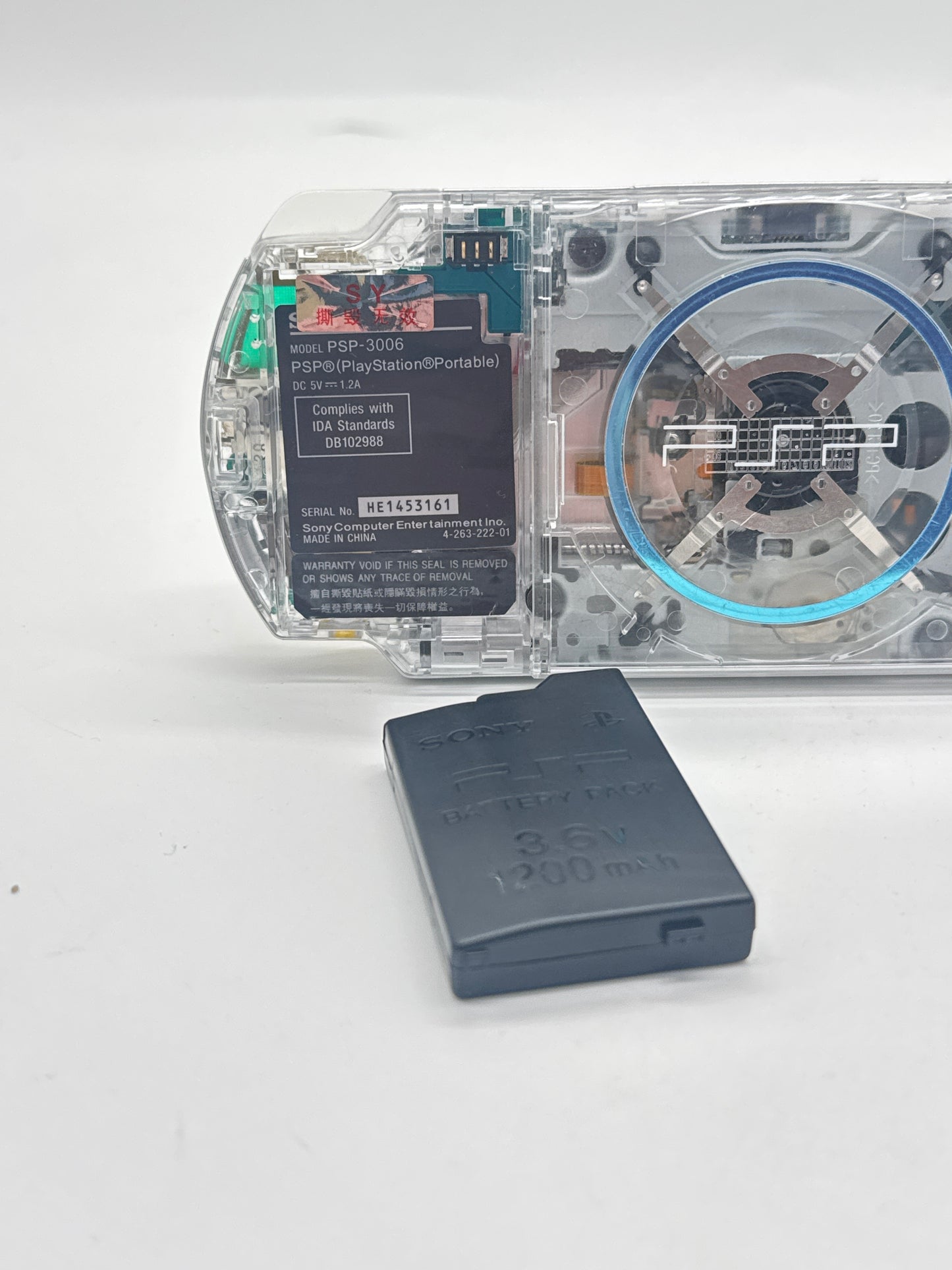 Sony PSP-3006 Clear Shell Console w/ 1200mAh Battery #104 BAD READ AS IS