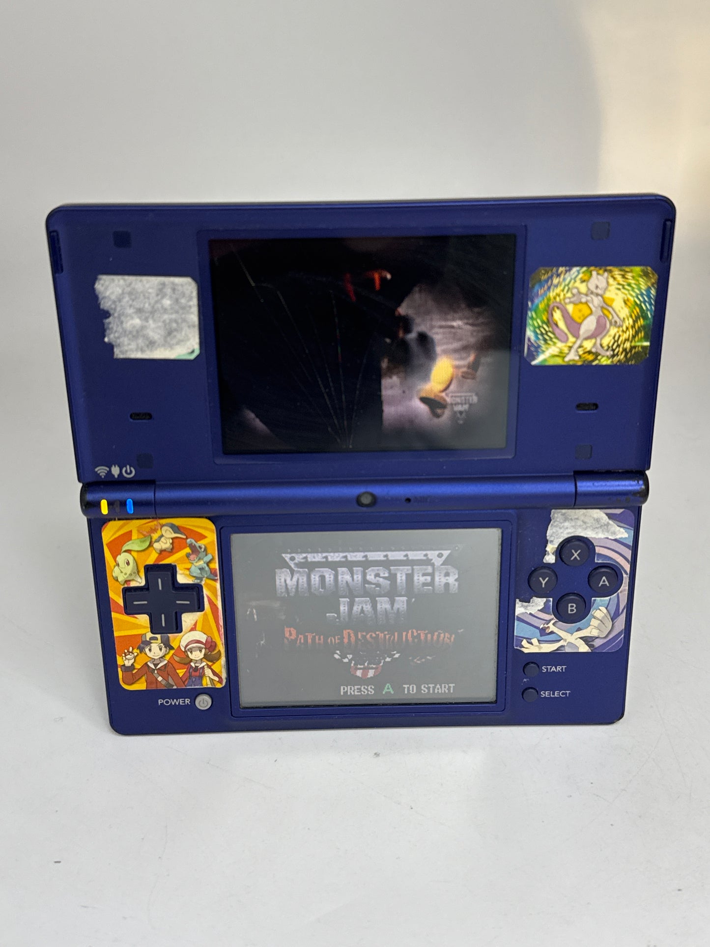 Nintendo DSi TWL-001(JPN) Metallic Blue Console #113 Stickers & Cracked Top Screen AS IS