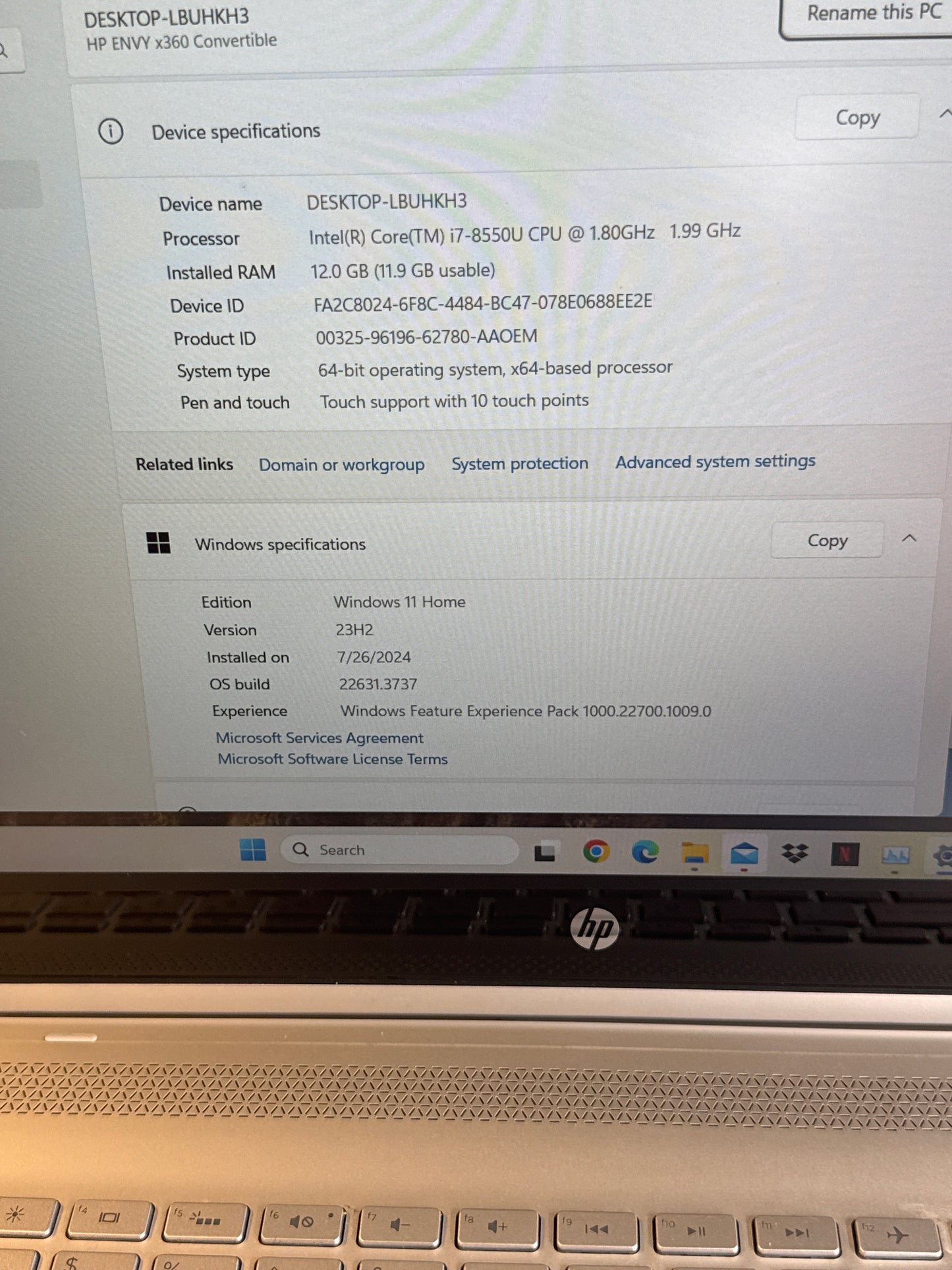 HP Envy 360 Convertible 15.6" Touch FHD Intel Core i7-8550U 1.80GHz 12GB RAM 1TB HDD