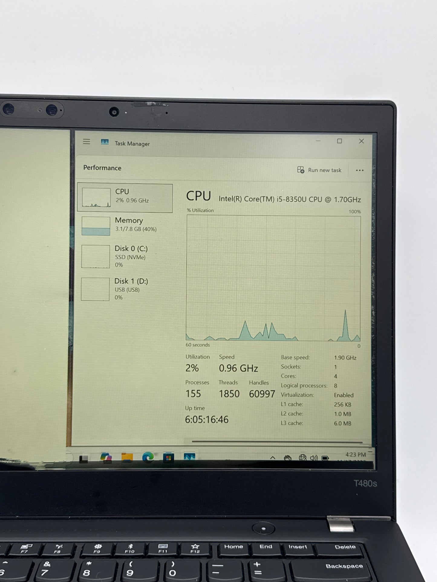 Lenovo T480s TouchScreen Laptop i5-8350U 8GB 256GB #29 READ