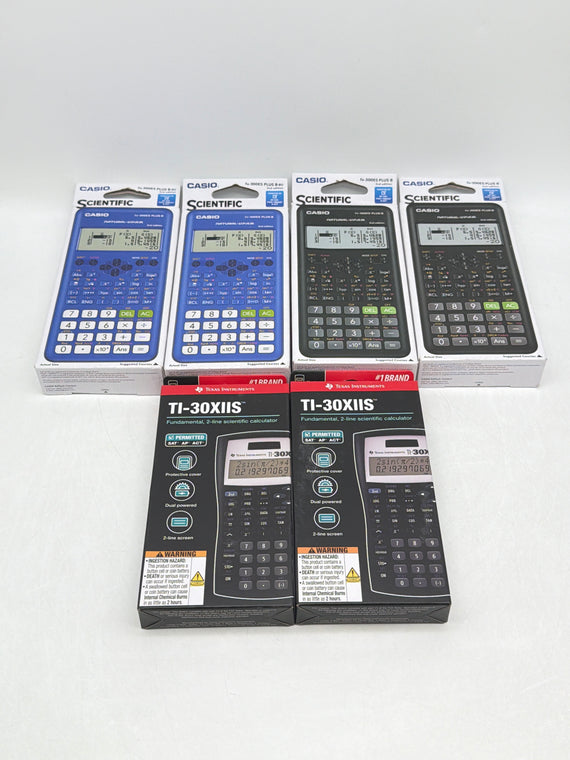 Lot of 6 New Scientific Calculators Casio FX-300ES Plus & Texas Instruments TI-30XIIS