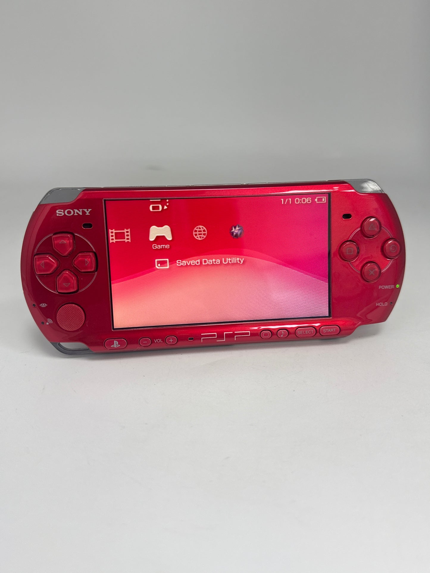 Sony PSP-3000 Red Console w/ 2400mAh Battery #105 Broken Disc Drive READ AS IS