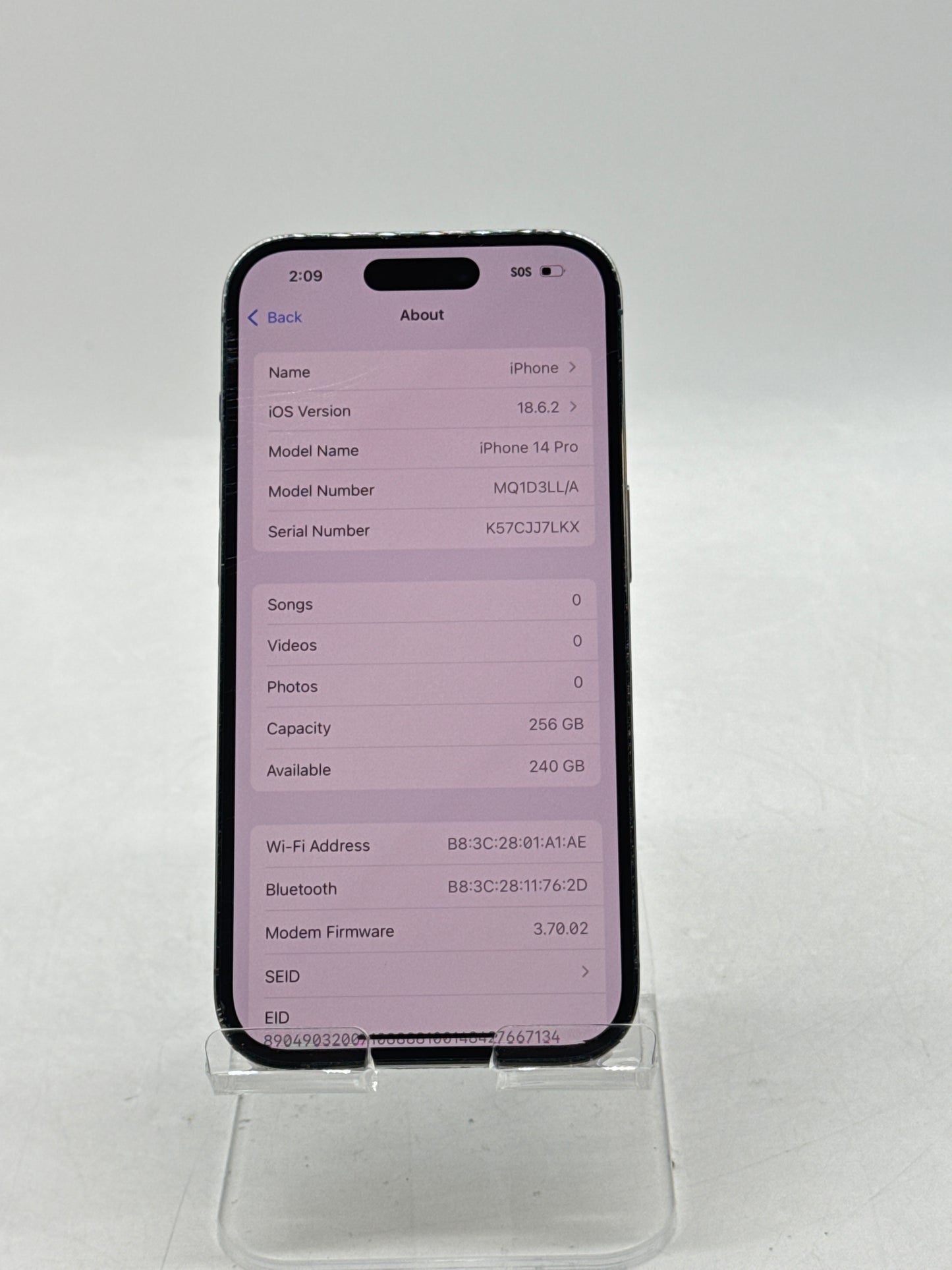 Unlocked Apple iPhone 14 Pro A2650 256GB Deep Purple 80% Battery Health