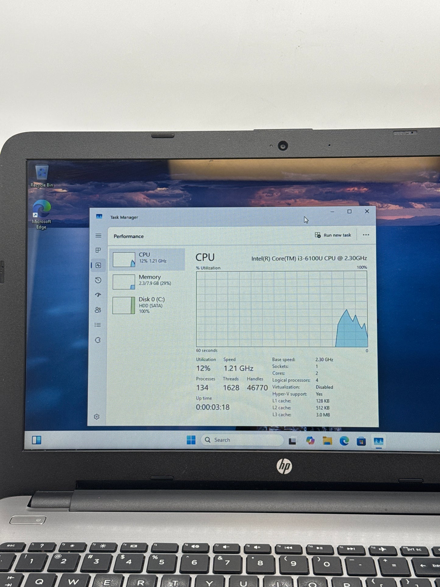 HP 15-ay039wm 15-inch Core i3 8GB RAM 1TB Laptop Gray w/ Charger - Bad Battery