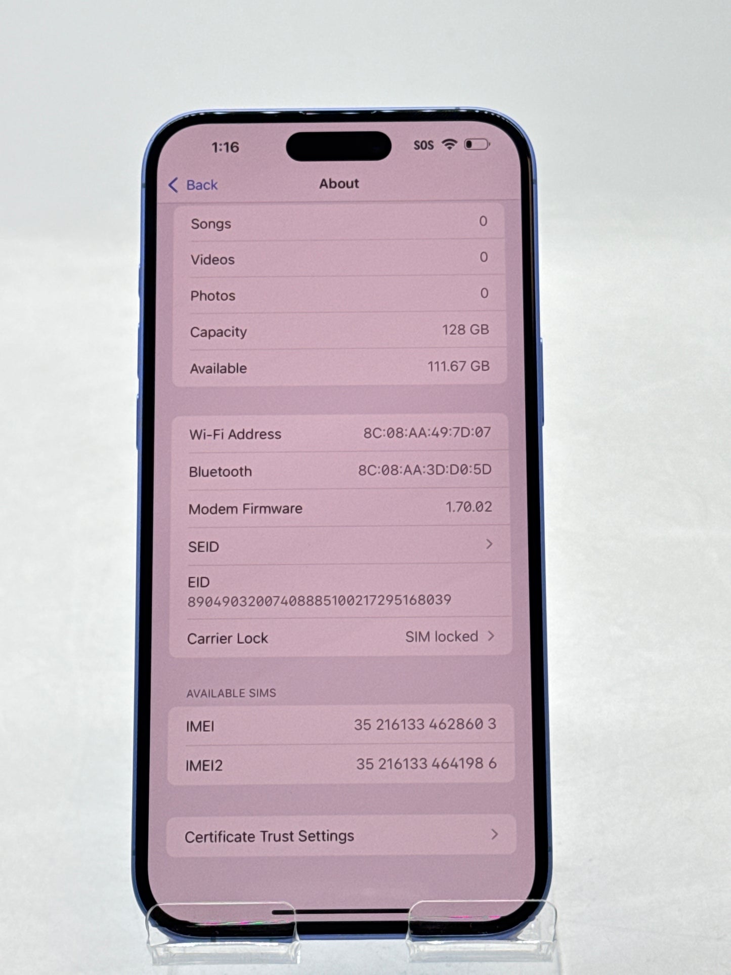 AT&T Apple iPhone 16 Plus A3082 128GB Ultramarine 100% Battery Health 13 Cycle